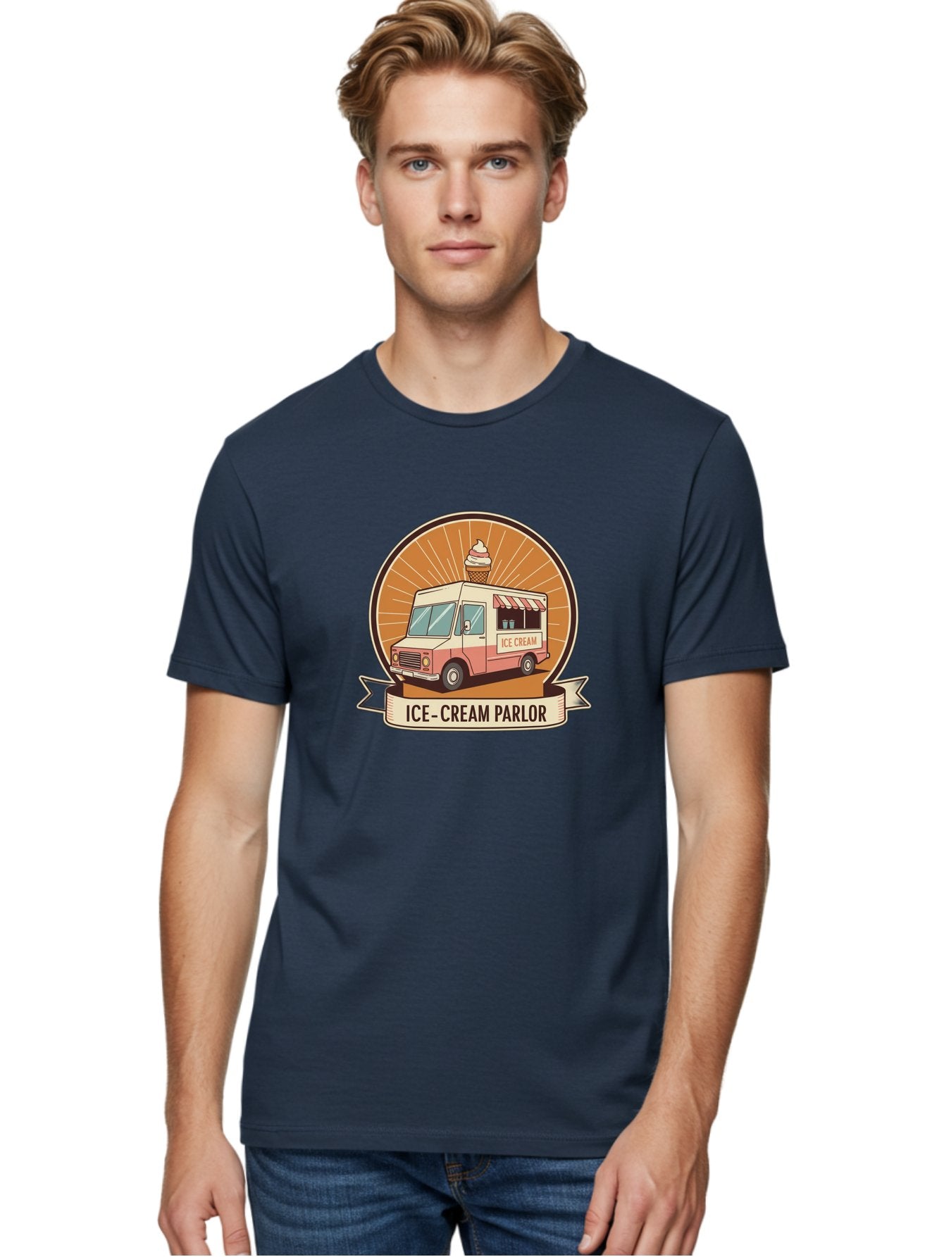 Ice-Cream-Parlor Men'S Graphic Tee, 100% Cotton, Comfortable Casual Summer Wear, Machine Washable, Ice Cream Truck, Ice Cream Parlor, Vintage Truck, Sweet Treats, Retro Style, Ice Cream Cone, Dessert Delight, Summertime Fun, Nostalgic Charm Baa878 18
