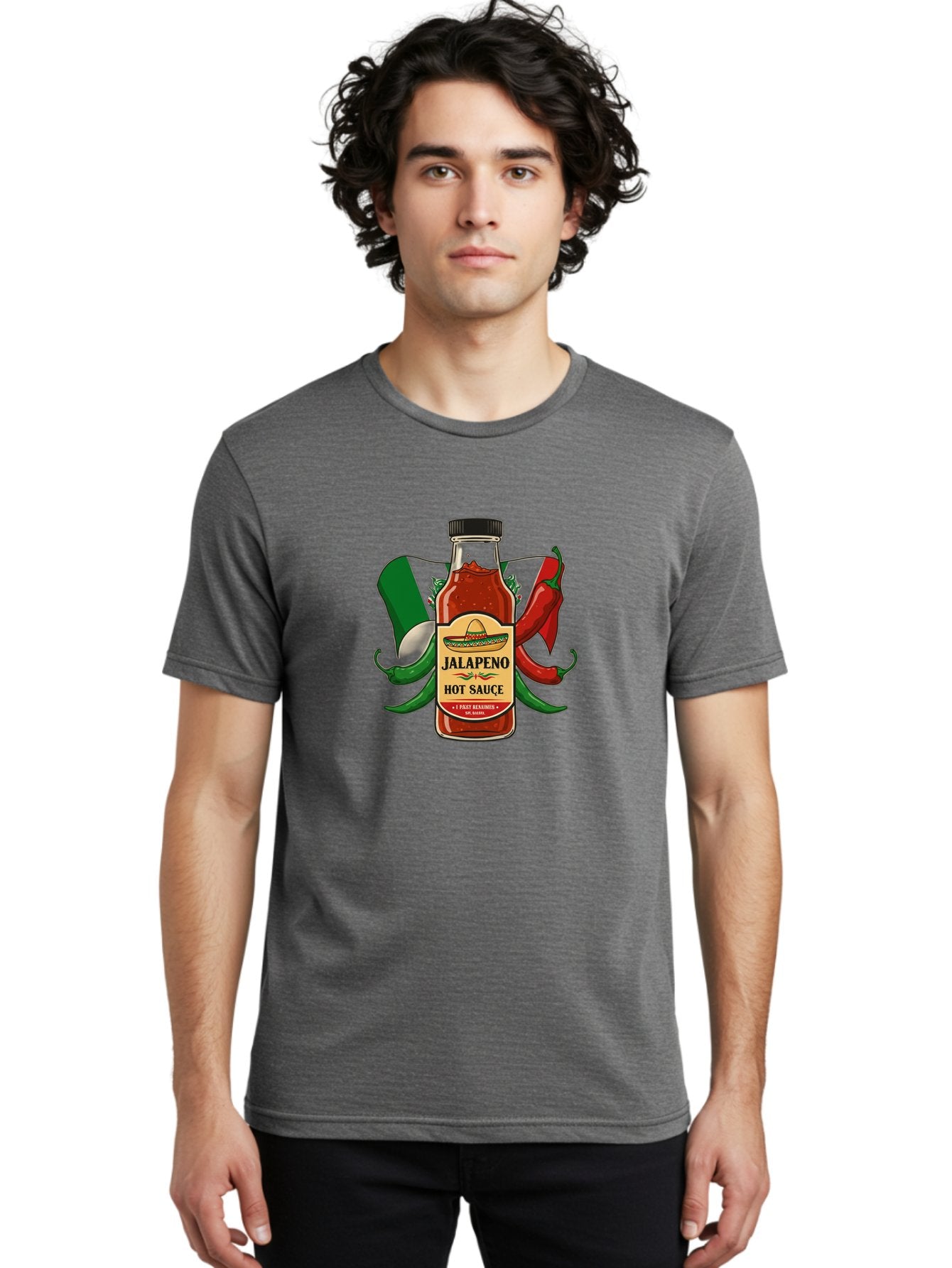 Jalapeno-Hot-Sauce Men'S Graphic Tee, 100% Cotton, Comfortable Casual Summer Wear, Machine Washable, Jalapeno Hot Sauce, Spicy Condiment, Mexican Cuisine, Hot Peppers, Chili Peppers, Jalapeno Peppers, Salsa, Hot Sauce Bottle, Condiment Bottle Baa882 25