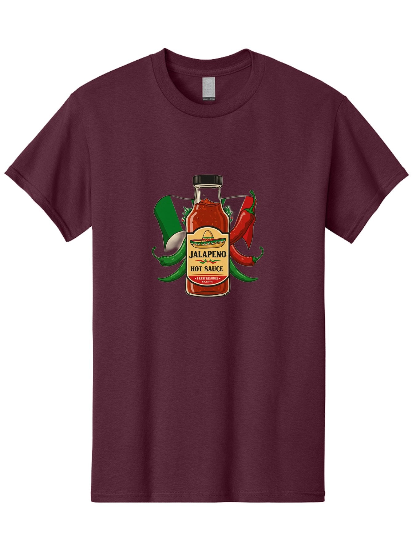 Jalapeno-Hot-Sauce Men'S Graphic Tee, 100% Cotton, Comfortable Casual Summer Wear, Machine Washable, Jalapeno Hot Sauce, Spicy Condiment, Mexican Cuisine, Hot Peppers, Chili Peppers, Jalapeno Peppers, Salsa, Hot Sauce Bottle, Condiment Bottle Baa882