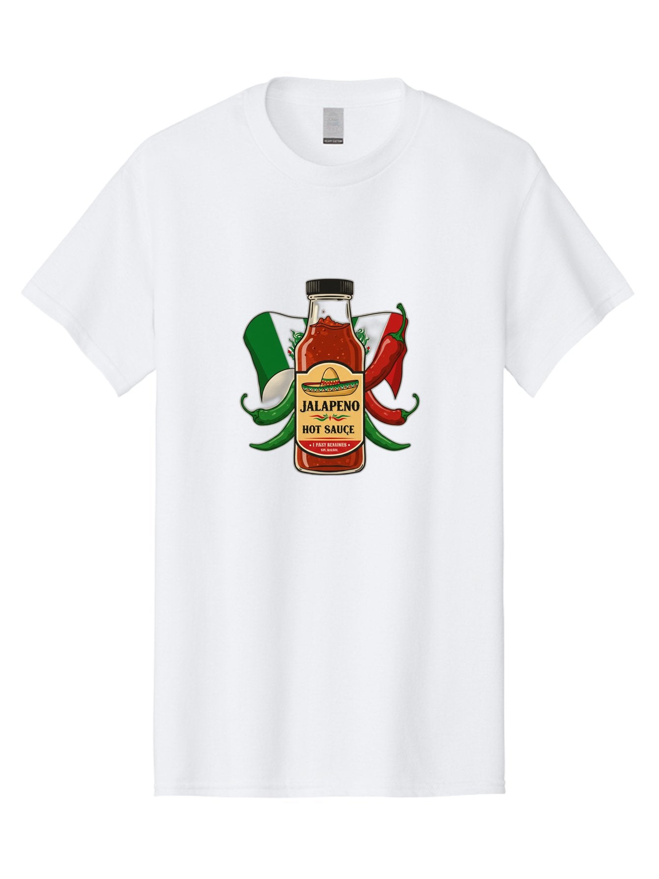 Jalapeno-Hot-Sauce Men'S Graphic Tee, 100% Cotton, Comfortable Casual Summer Wear, Machine Washable, Jalapeno Hot Sauce, Spicy Condiment, Mexican Cuisine, Hot Peppers, Chili Peppers, Jalapeno Peppers, Salsa, Hot Sauce Bottle, Condiment Bottle Baa882 15