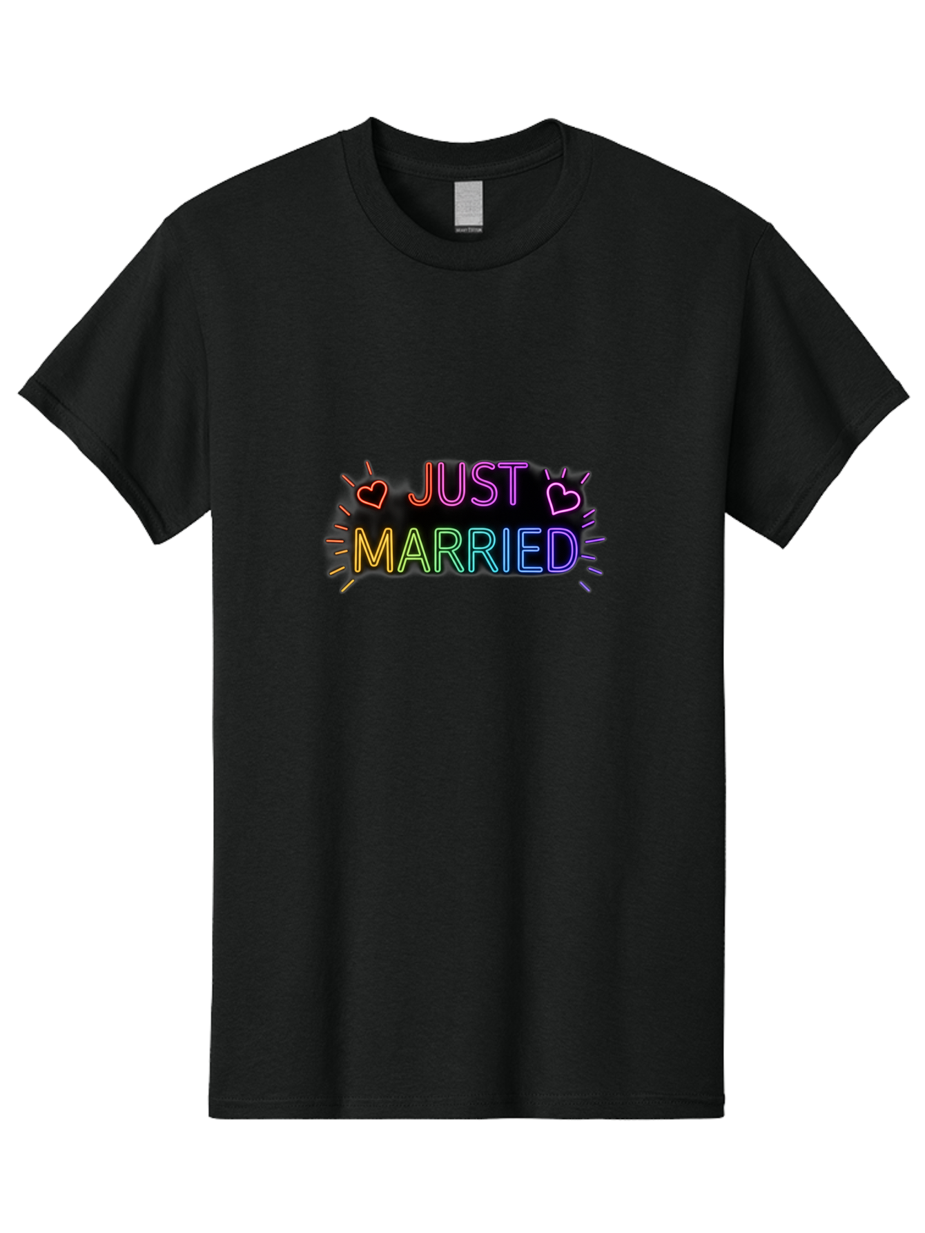 Just-Married-1 Men'S Graphic Tee, 100% Cotton, Comfortable Casual Summer Wear, Machine Washable, Neon Just Married Sign, Colorful Hearts, Rainbow Colors, Love Symbol, Wedding Decoration, Couple Goals, Romantic Gesture, Glowing Text, Baa883 25