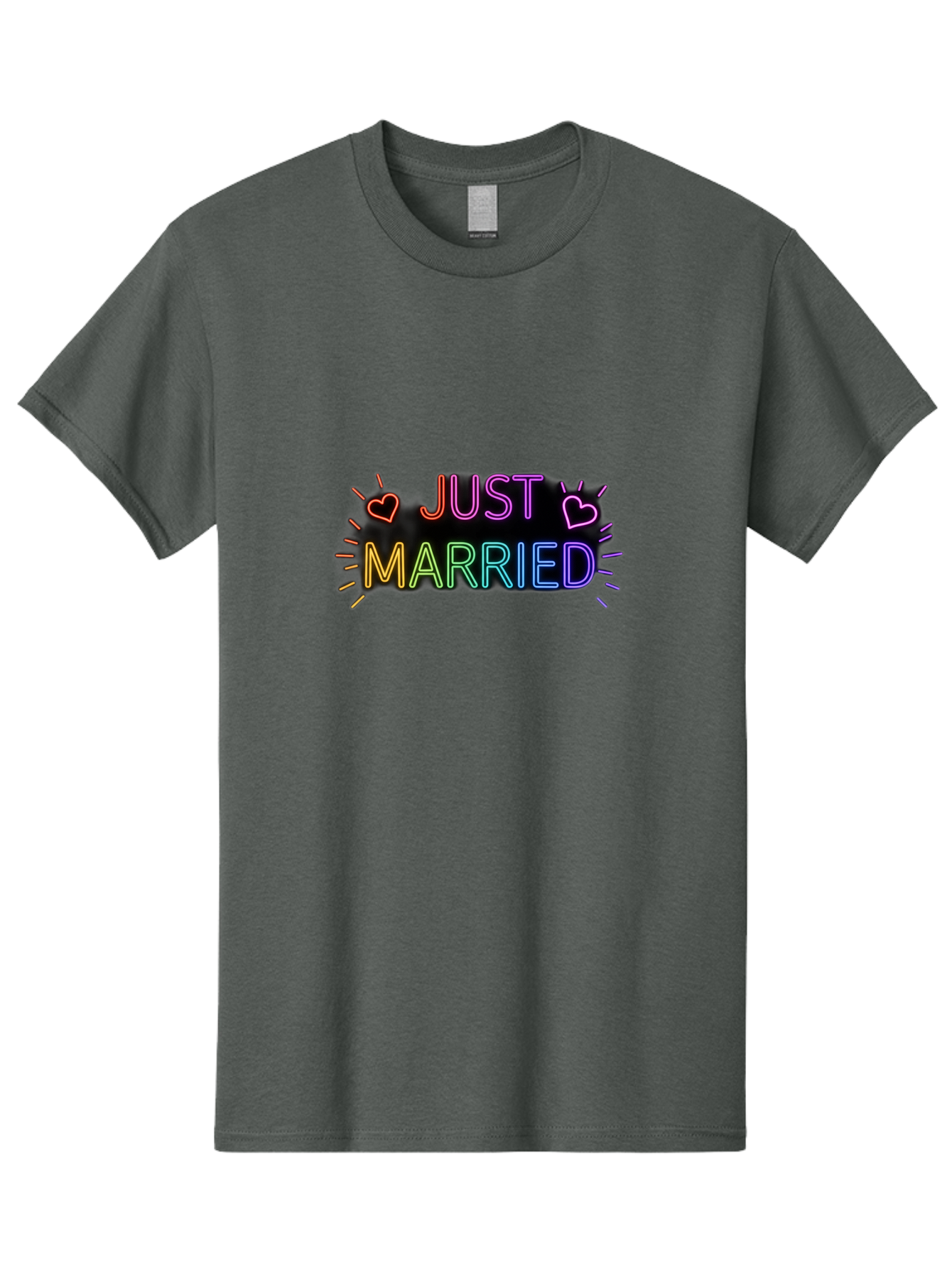 Just-Married-1 Men'S Graphic Tee, 100% Cotton, Comfortable Casual Summer Wear, Machine Washable, Neon Just Married Sign, Colorful Hearts, Rainbow Colors, Love Symbol, Wedding Decoration, Couple Goals, Romantic Gesture, Glowing Text, Baa883 13