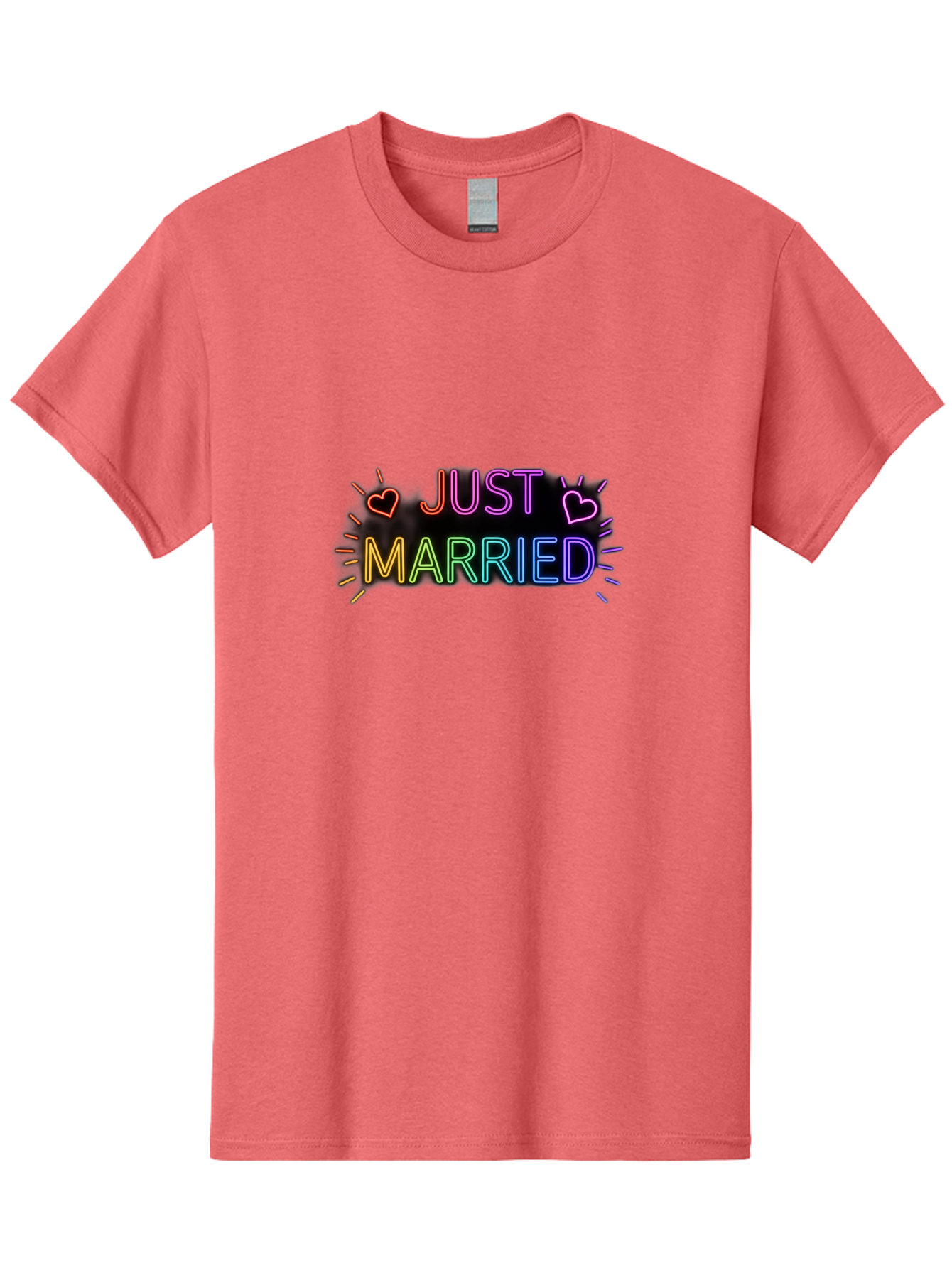 Just-Married-1 Men'S Graphic Tee, 100% Cotton, Comfortable Casual Summer Wear, Machine Washable, Neon Just Married Sign, Colorful Hearts, Rainbow Colors, Love Symbol, Wedding Decoration, Couple Goals, Romantic Gesture, Glowing Text, Baa883 11