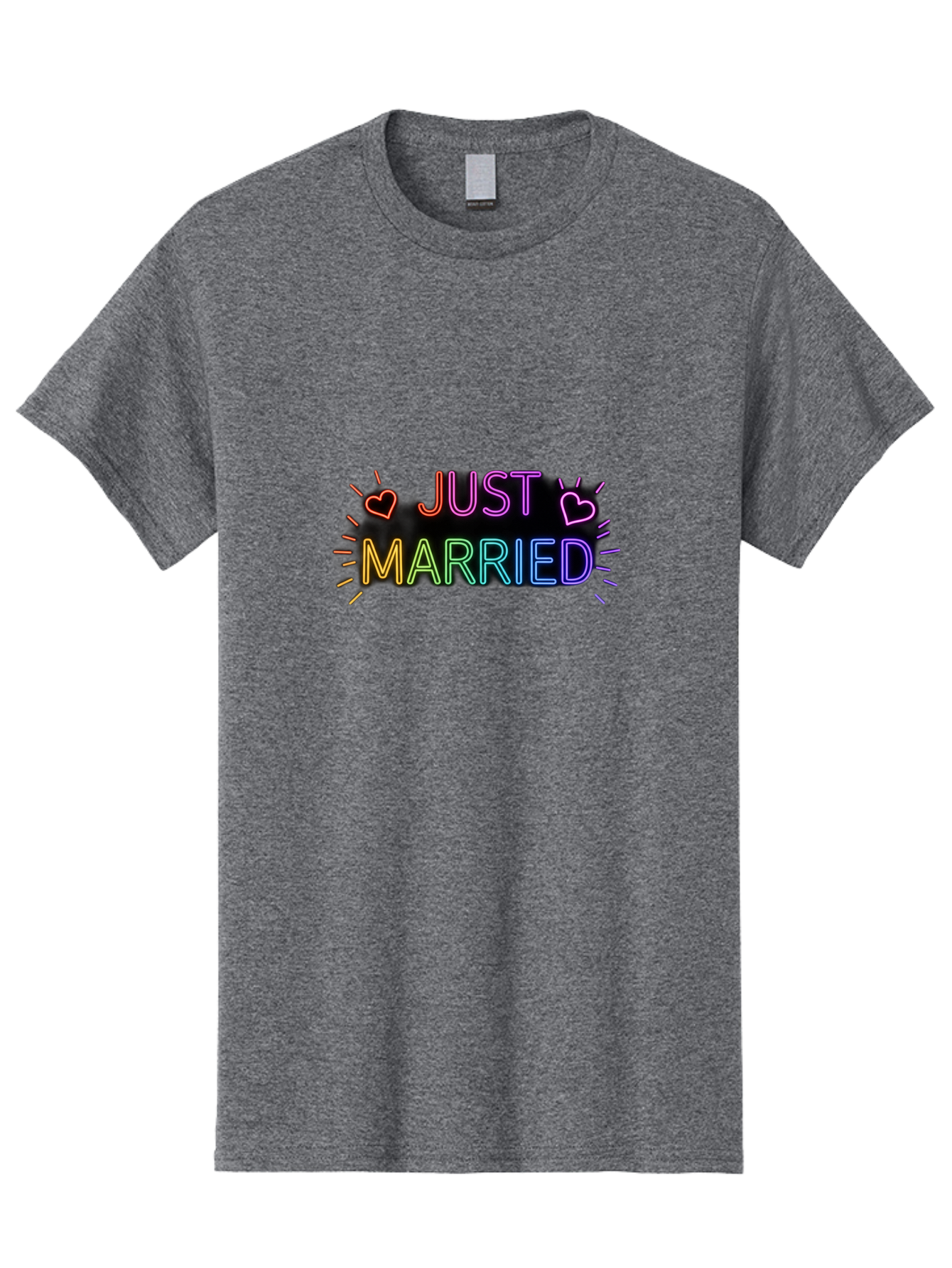 Just-Married-1 Men'S Graphic Tee, 100% Cotton, Comfortable Casual Summer Wear, Machine Washable, Neon Just Married Sign, Colorful Hearts, Rainbow Colors, Love Symbol, Wedding Decoration, Couple Goals, Romantic Gesture, Glowing Text, Baa883 3