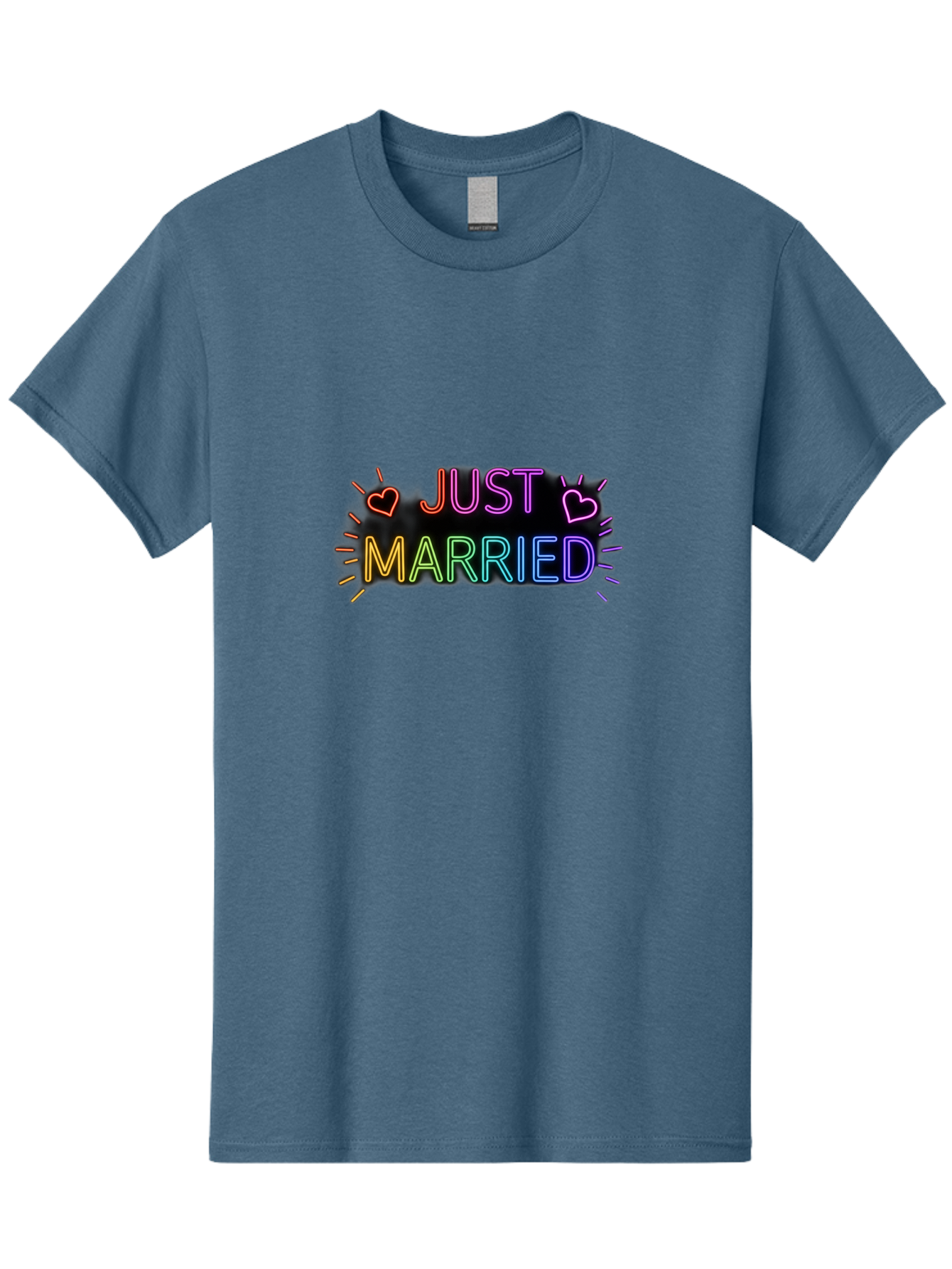 Just-Married-1 Men'S Graphic Tee, 100% Cotton, Comfortable Casual Summer Wear, Machine Washable, Neon Just Married Sign, Colorful Hearts, Rainbow Colors, Love Symbol, Wedding Decoration, Couple Goals, Romantic Gesture, Glowing Text, Baa883 27