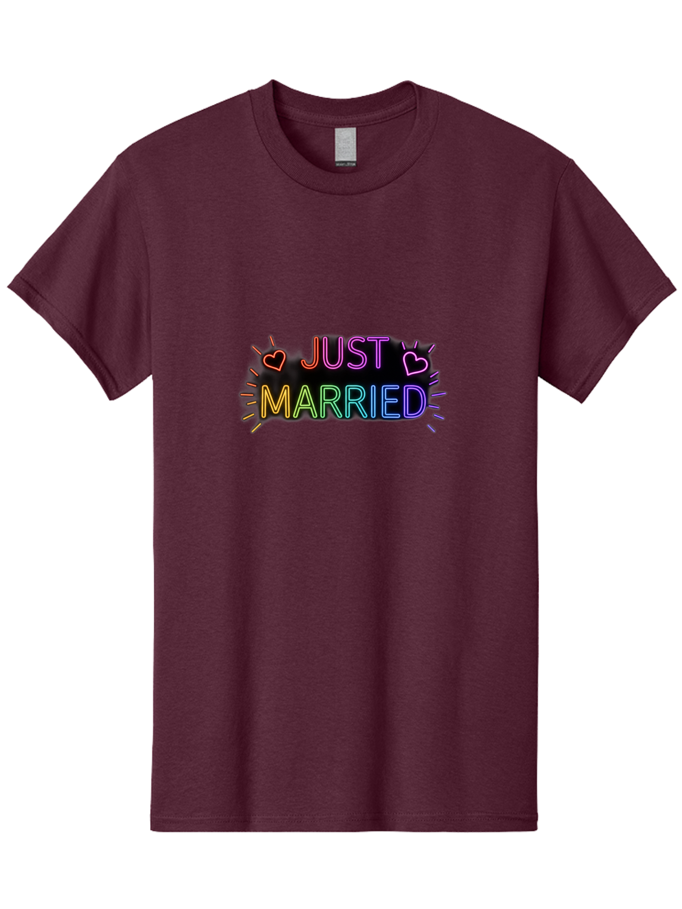 Just-Married-1 Men'S Graphic Tee, 100% Cotton, Comfortable Casual Summer Wear, Machine Washable, Neon Just Married Sign, Colorful Hearts, Rainbow Colors, Love Symbol, Wedding Decoration, Couple Goals, Romantic Gesture, Glowing Text, Baa883 5