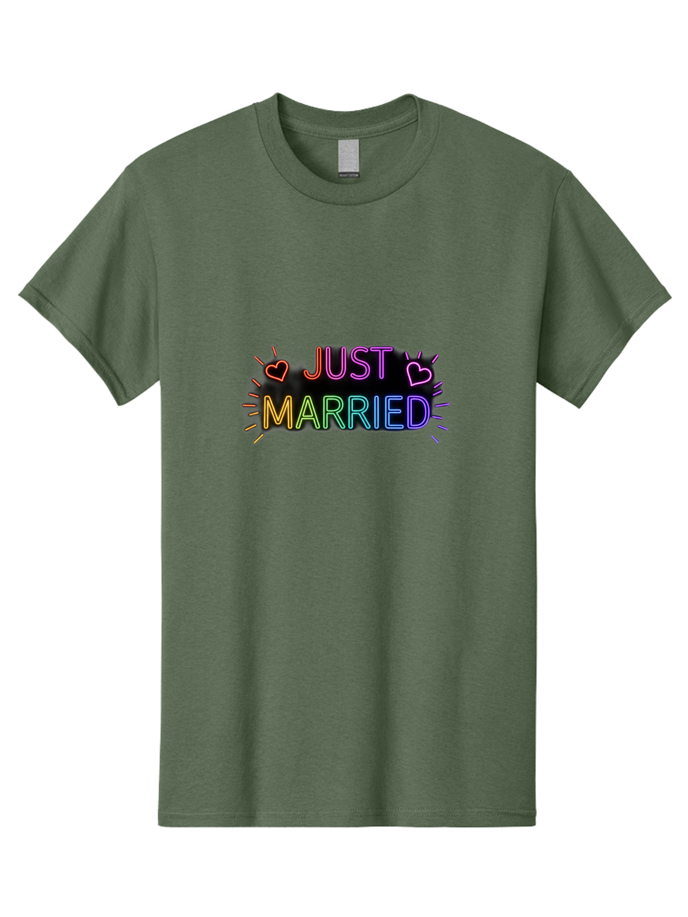 Just-Married-1 Men'S Graphic Tee, 100% Cotton, Comfortable Casual Summer Wear, Machine Washable, Neon Just Married Sign, Colorful Hearts, Rainbow Colors, Love Symbol, Wedding Decoration, Couple Goals, Romantic Gesture, Glowing Text, Baa883 21