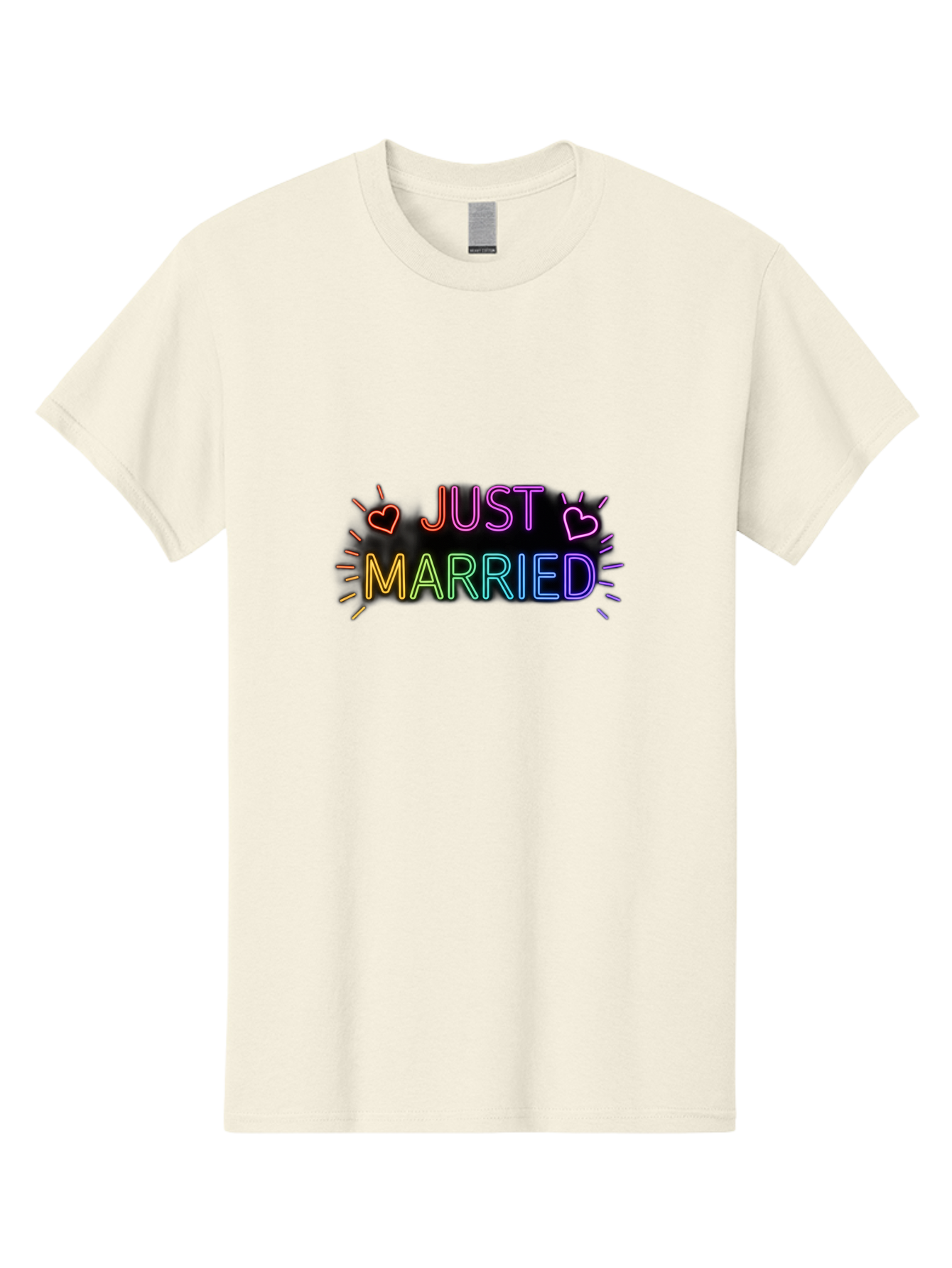 Just-Married-1 Men'S Graphic Tee, 100% Cotton, Comfortable Casual Summer Wear, Machine Washable, Neon Just Married Sign, Colorful Hearts, Rainbow Colors, Love Symbol, Wedding Decoration, Couple Goals, Romantic Gesture, Glowing Text, Baa883 19