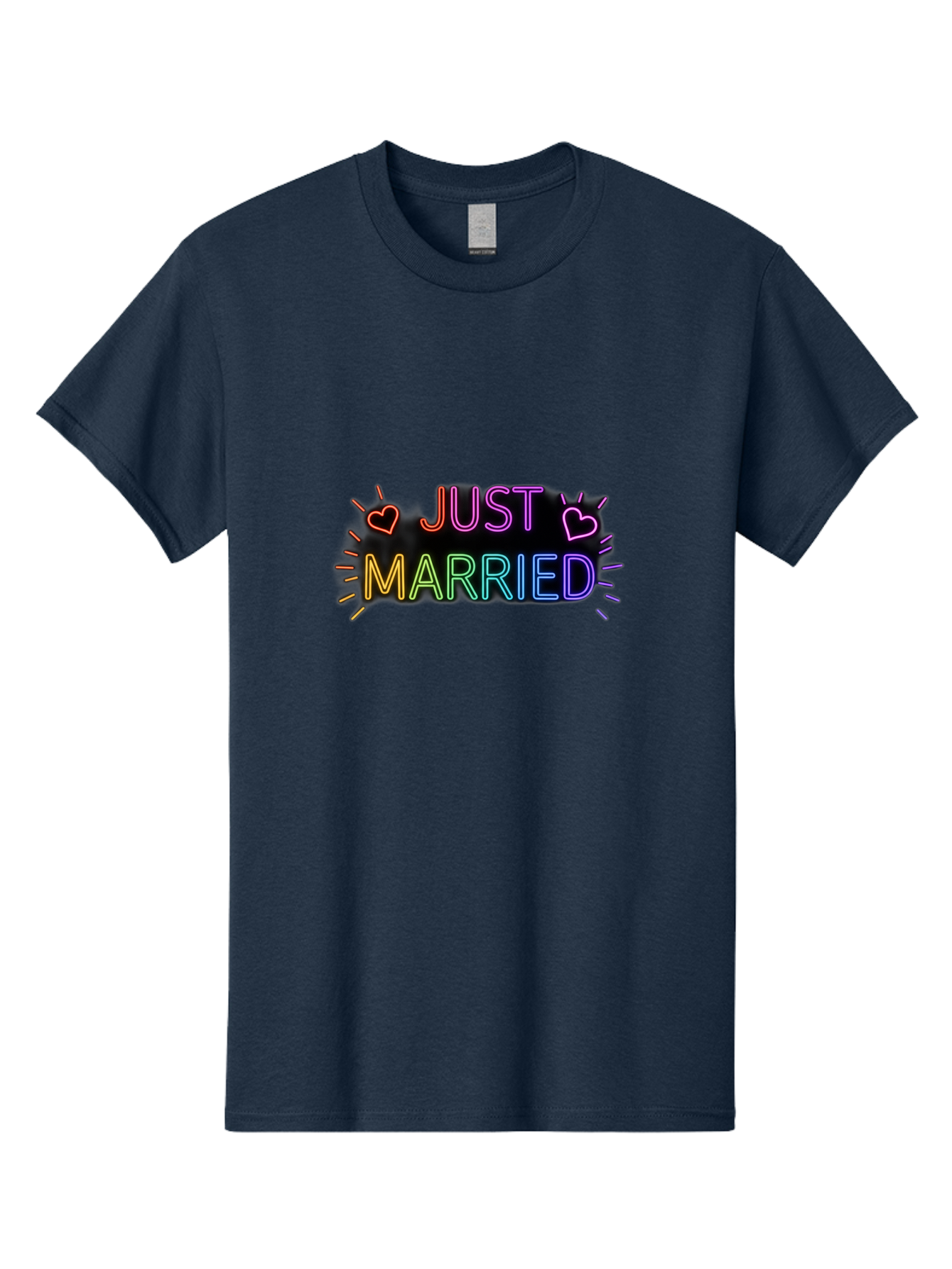 Just-Married-1 Men'S Graphic Tee, 100% Cotton, Comfortable Casual Summer Wear, Machine Washable, Neon Just Married Sign, Colorful Hearts, Rainbow Colors, Love Symbol, Wedding Decoration, Couple Goals, Romantic Gesture, Glowing Text, Baa883 17