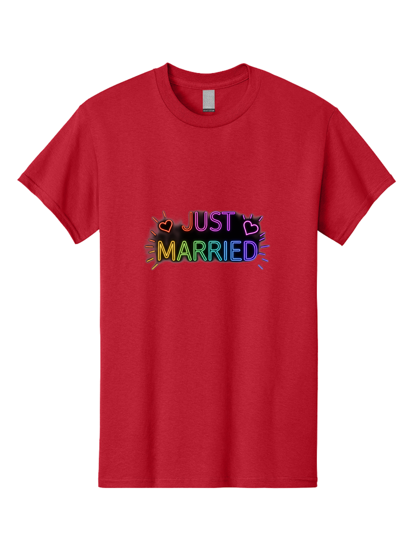 Just-Married-1 Men'S Graphic Tee, 100% Cotton, Comfortable Casual Summer Wear, Machine Washable, Neon Just Married Sign, Colorful Hearts, Rainbow Colors, Love Symbol, Wedding Decoration, Couple Goals, Romantic Gesture, Glowing Text, Baa883 23
