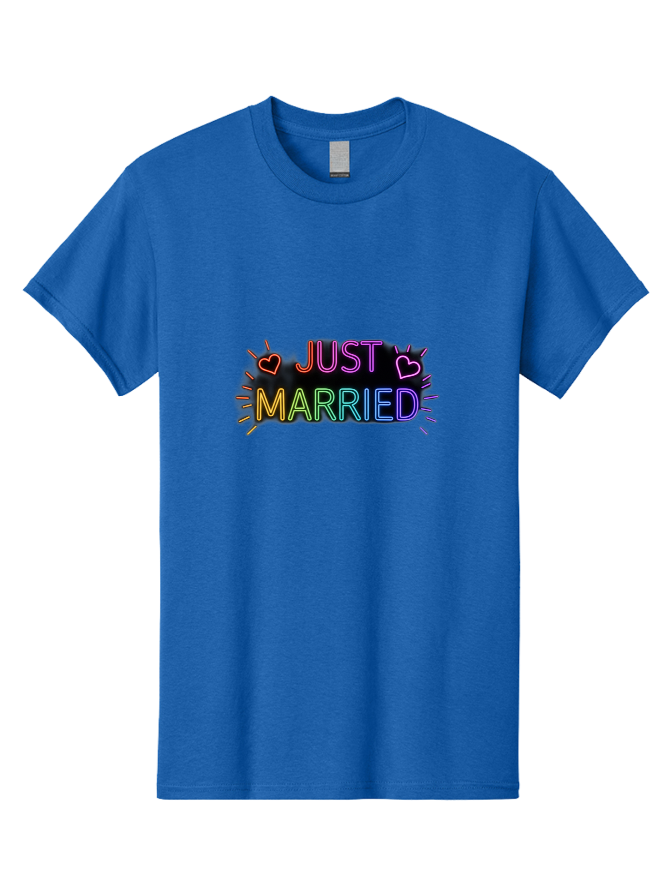 Just-Married-1 Men'S Graphic Tee, 100% Cotton, Comfortable Casual Summer Wear, Machine Washable, Neon Just Married Sign, Colorful Hearts, Rainbow Colors, Love Symbol, Wedding Decoration, Couple Goals, Romantic Gesture, Glowing Text, Baa883