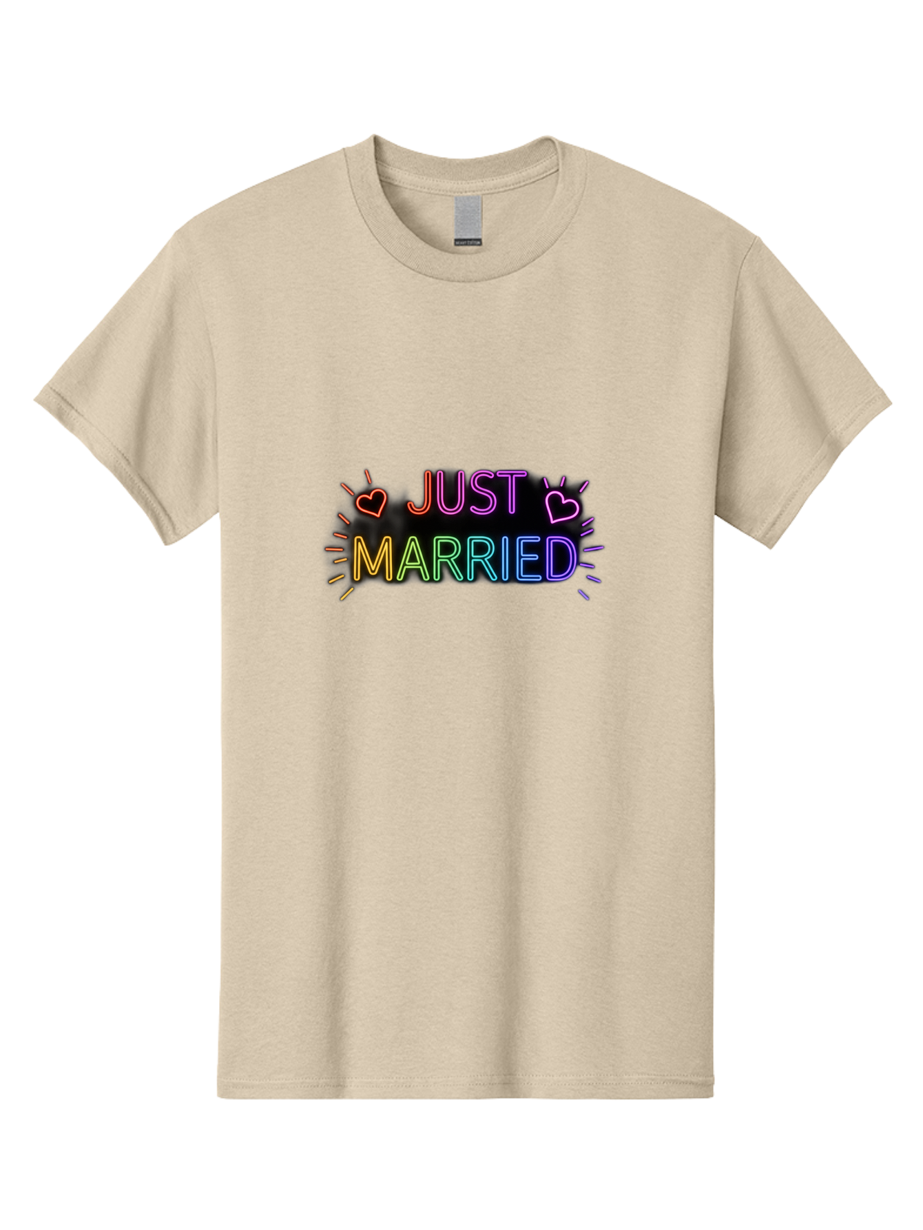 Just-Married-1 Men'S Graphic Tee, 100% Cotton, Comfortable Casual Summer Wear, Machine Washable, Neon Just Married Sign, Colorful Hearts, Rainbow Colors, Love Symbol, Wedding Decoration, Couple Goals, Romantic Gesture, Glowing Text, Baa883 7