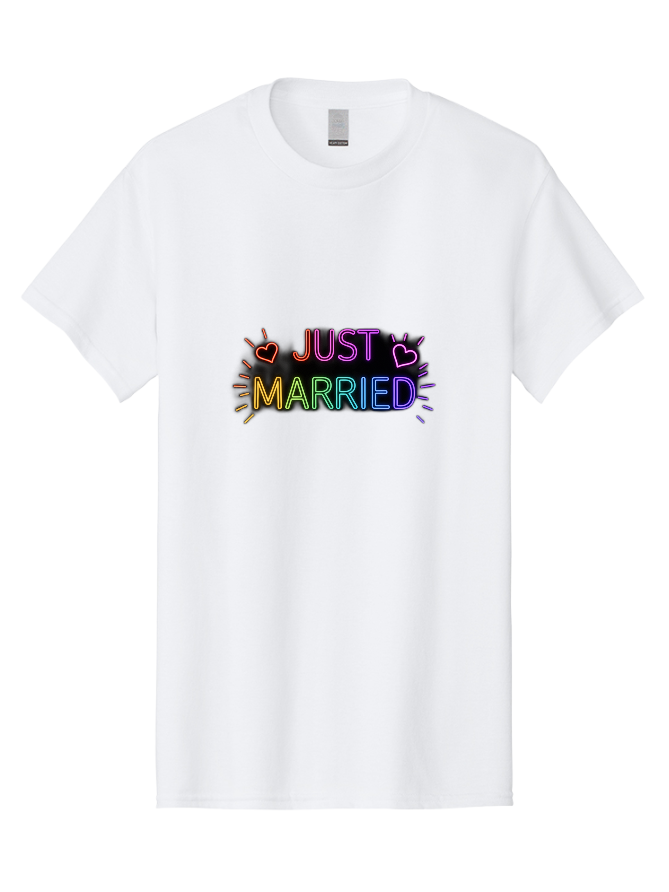 Just-Married-1 Men'S Graphic Tee, 100% Cotton, Comfortable Casual Summer Wear, Machine Washable, Neon Just Married Sign, Colorful Hearts, Rainbow Colors, Love Symbol, Wedding Decoration, Couple Goals, Romantic Gesture, Glowing Text, Baa883 15