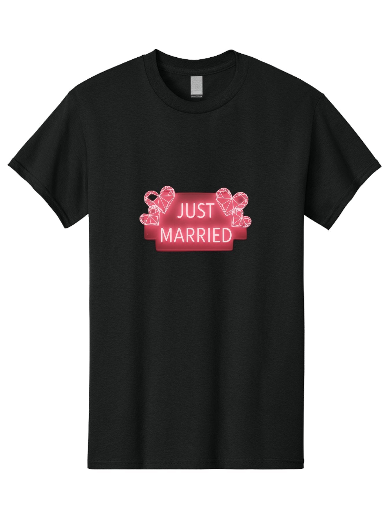 Just-Married-10 Men'S Graphic Tee, 100% Cotton, Comfortable Casual Summer Wear, Machine Washable, Just Married Sign, Wedding Decoration, Love Hearts, Neon Sign, Pink Hearts, Wedding Celebration, Geometric Hearts, Festive Decoration, Baa884 4
