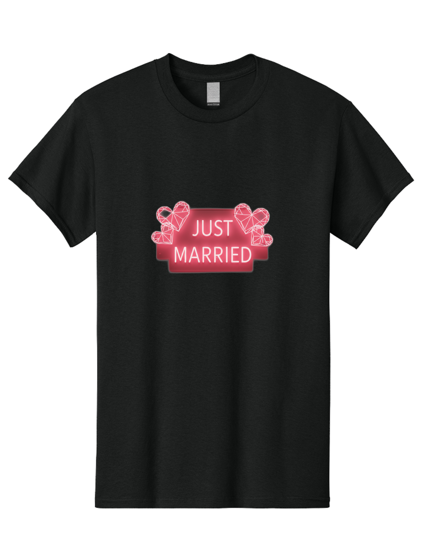 Just-Married-10 Men'S Graphic Tee, 100% Cotton, Comfortable Casual Summer Wear, Machine Washable, Just Married Sign, Wedding Decoration, Love Hearts, Neon Sign, Pink Hearts, Wedding Celebration, Geometric Hearts, Festive Decoration, Baa884 23