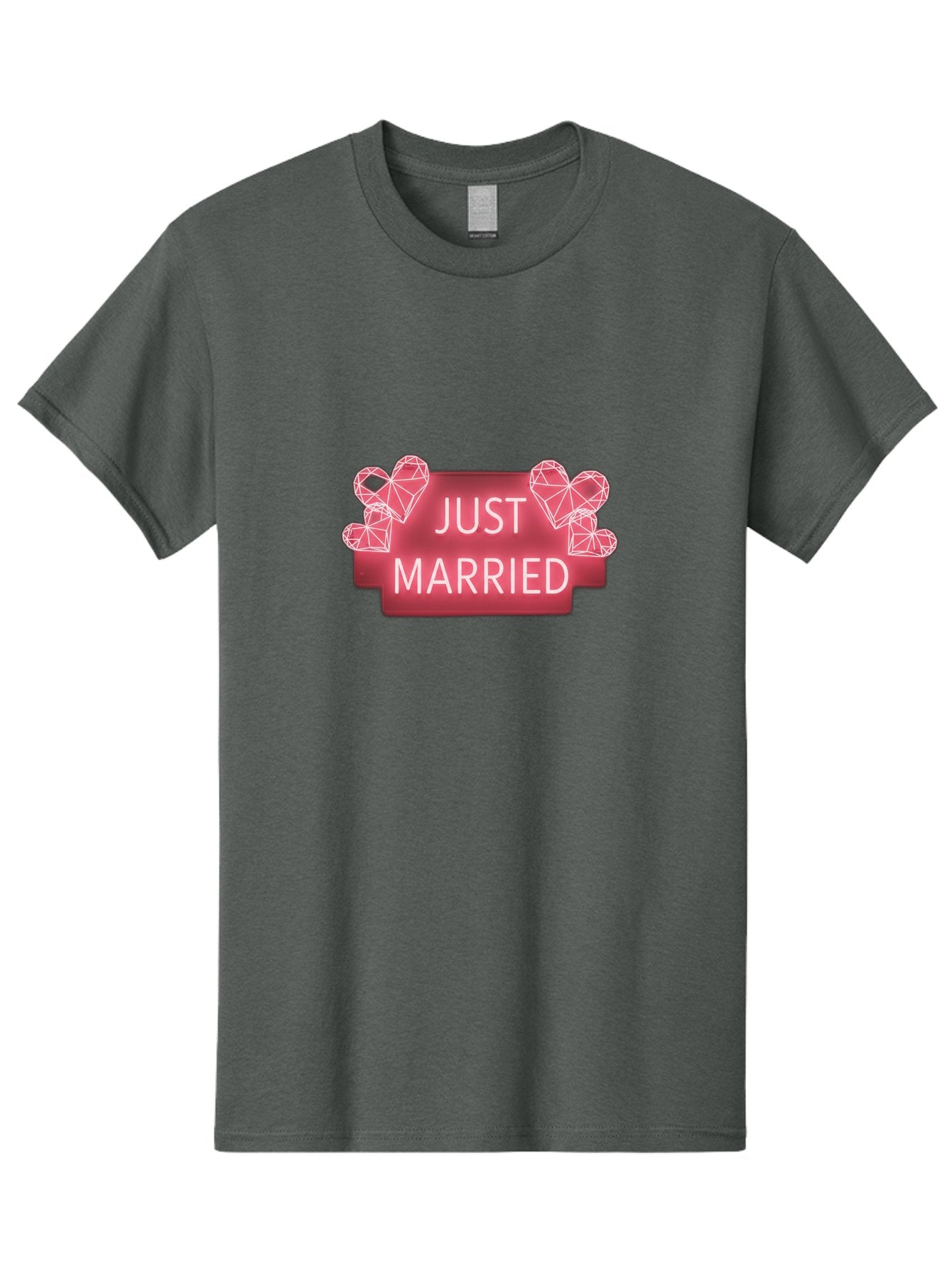 Just-Married-10 Men'S Graphic Tee, 100% Cotton, Comfortable Casual Summer Wear, Machine Washable, Just Married Sign, Wedding Decoration, Love Hearts, Neon Sign, Pink Hearts, Wedding Celebration, Geometric Hearts, Festive Decoration, Baa884 11