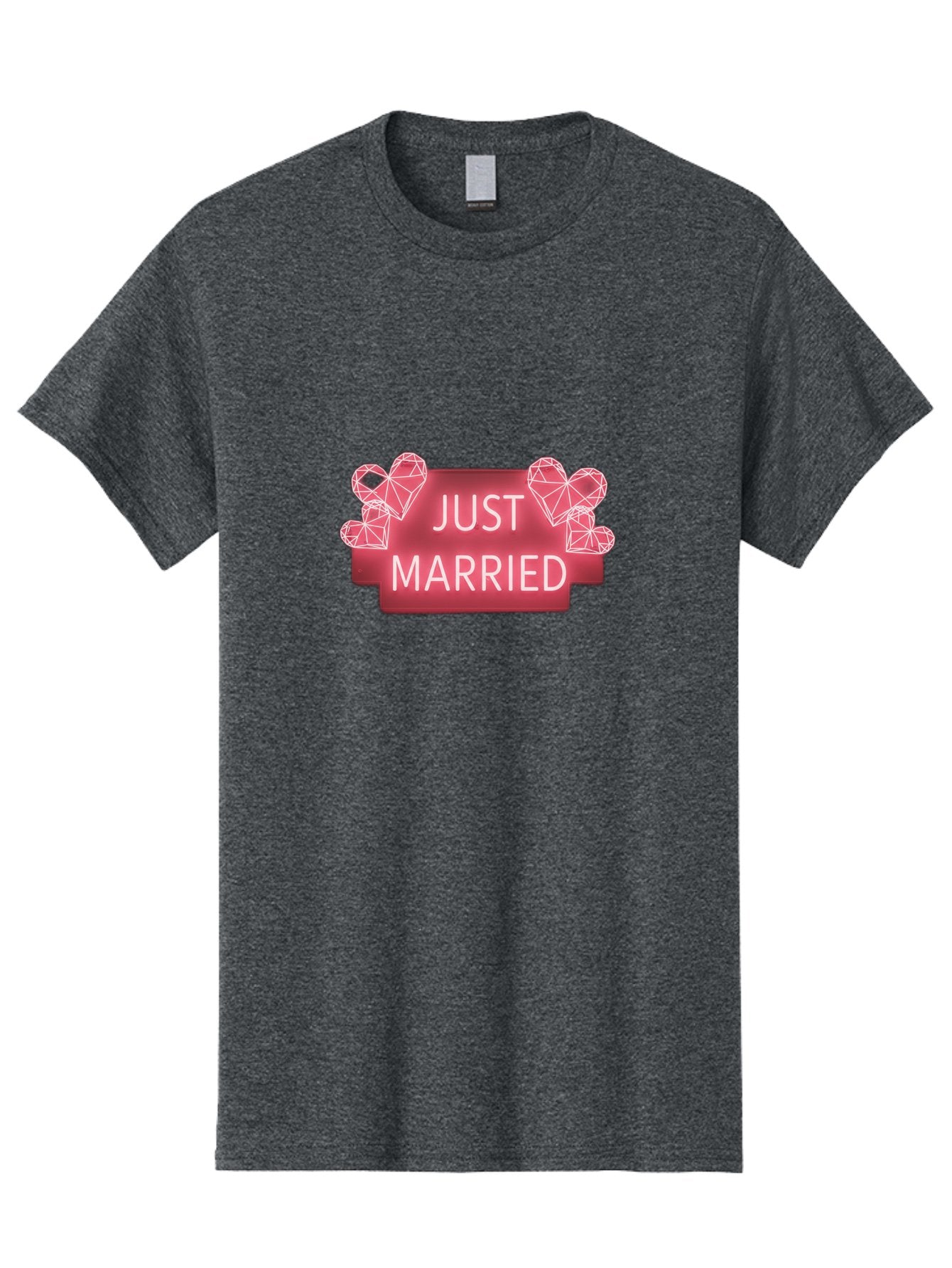 Just-Married-10 Men'S Graphic Tee, 100% Cotton, Comfortable Casual Summer Wear, Machine Washable, Just Married Sign, Wedding Decoration, Love Hearts, Neon Sign, Pink Hearts, Wedding Celebration, Geometric Hearts, Festive Decoration, Baa884 15