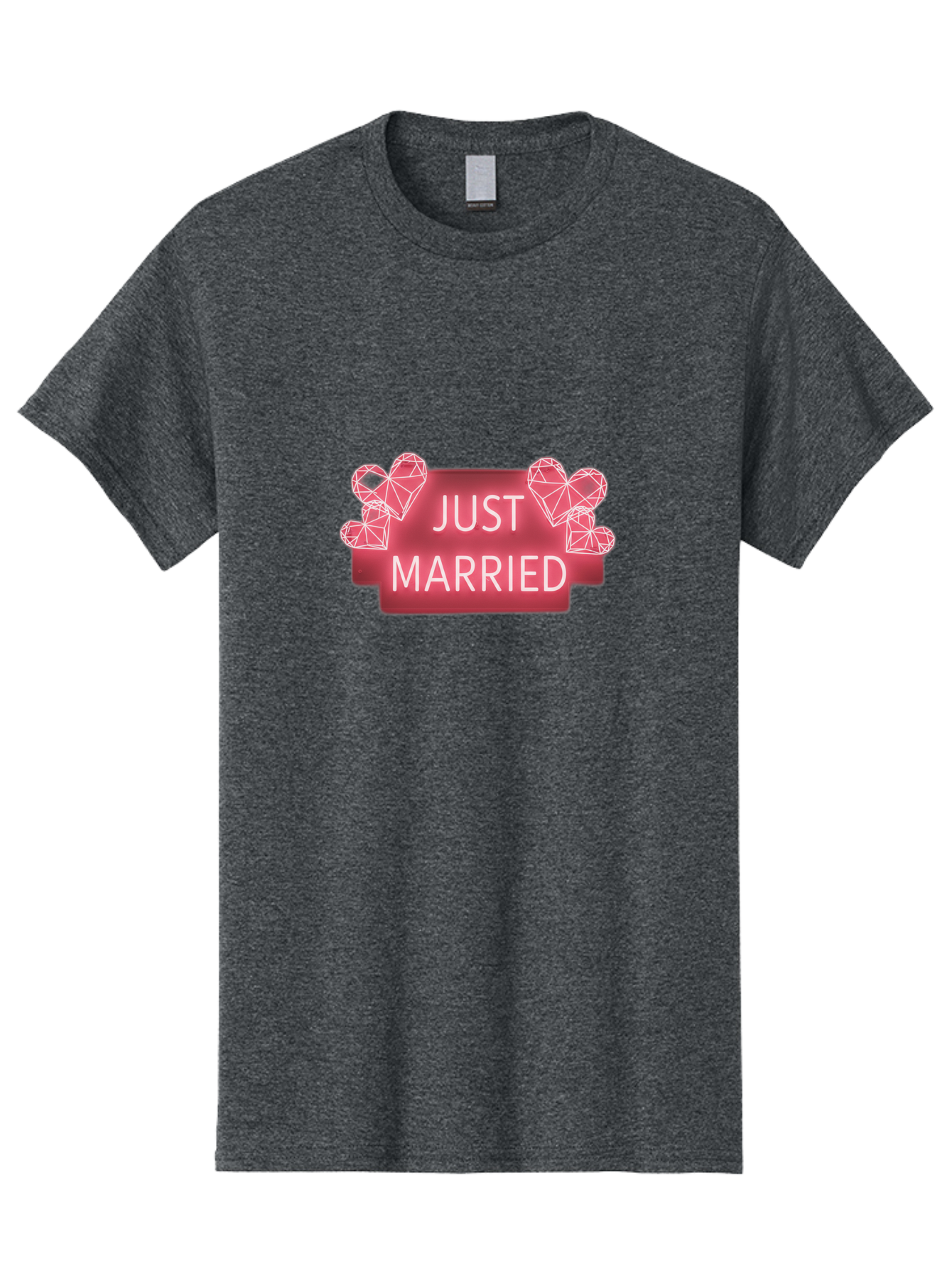 Just-Married-10 Men'S Graphic Tee, 100% Cotton, Comfortable Casual Summer Wear, Machine Washable, Just Married Sign, Wedding Decoration, Love Hearts, Neon Sign, Pink Hearts, Wedding Celebration, Geometric Hearts, Festive Decoration, Baa884