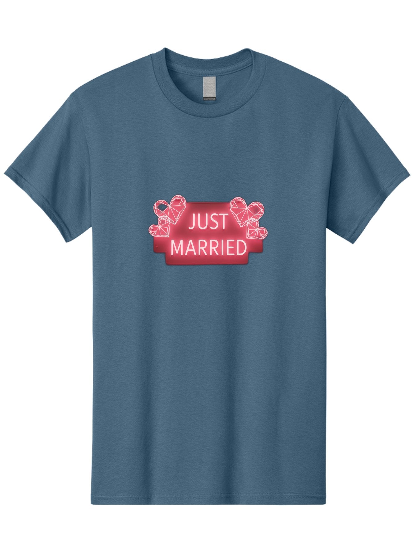 Just-Married-10 Men'S Graphic Tee, 100% Cotton, Comfortable Casual Summer Wear, Machine Washable, Just Married Sign, Wedding Decoration, Love Hearts, Neon Sign, Pink Hearts, Wedding Celebration, Geometric Hearts, Festive Decoration, Baa884
