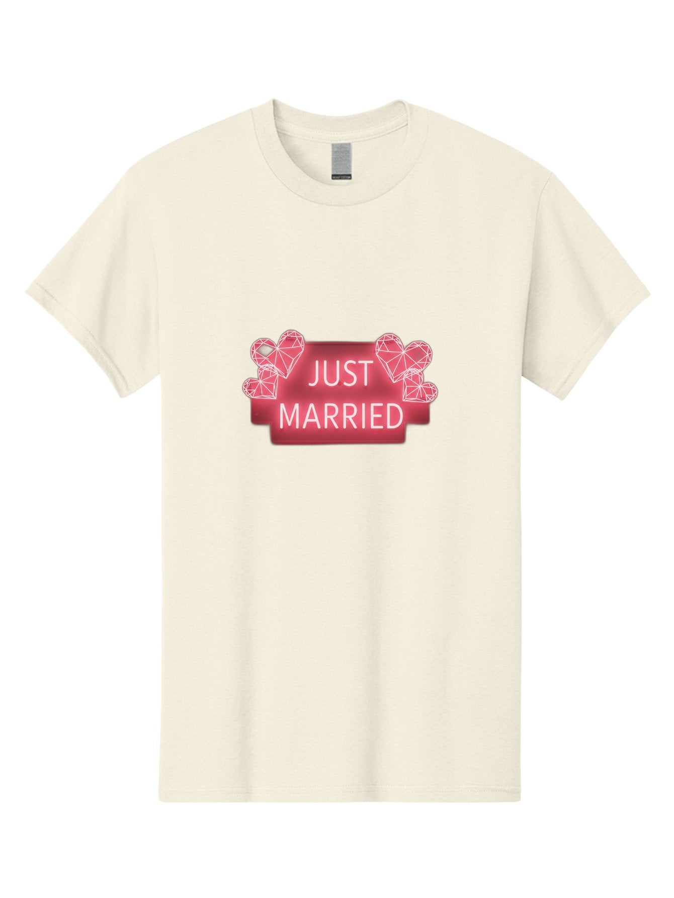 Just-Married-10 Men'S Graphic Tee, 100% Cotton, Comfortable Casual Summer Wear, Machine Washable, Just Married Sign, Wedding Decoration, Love Hearts, Neon Sign, Pink Hearts, Wedding Celebration, Geometric Hearts, Festive Decoration, Baa884 9