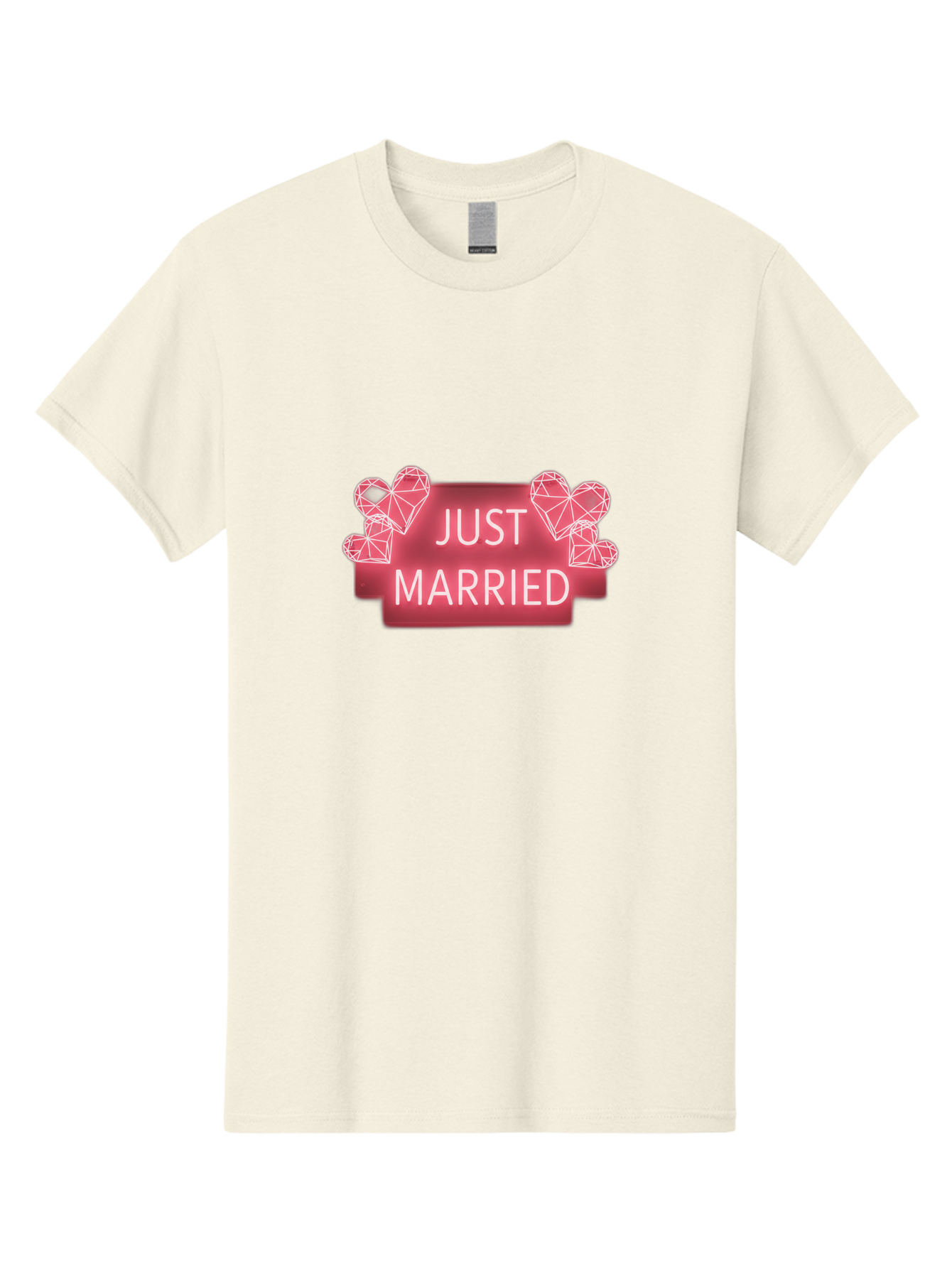 Just-Married-10 Men'S Graphic Tee, 100% Cotton, Comfortable Casual Summer Wear, Machine Washable, Just Married Sign, Wedding Decoration, Love Hearts, Neon Sign, Pink Hearts, Wedding Celebration, Geometric Hearts, Festive Decoration, Baa884 9