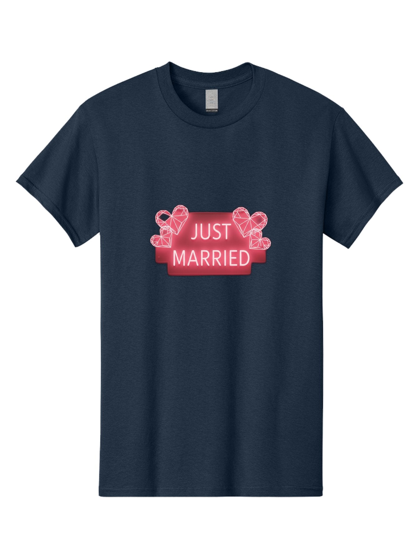 Just-Married-10 Men'S Graphic Tee, 100% Cotton, Comfortable Casual Summer Wear, Machine Washable, Just Married Sign, Wedding Decoration, Love Hearts, Neon Sign, Pink Hearts, Wedding Celebration, Geometric Hearts, Festive Decoration, Baa884 12