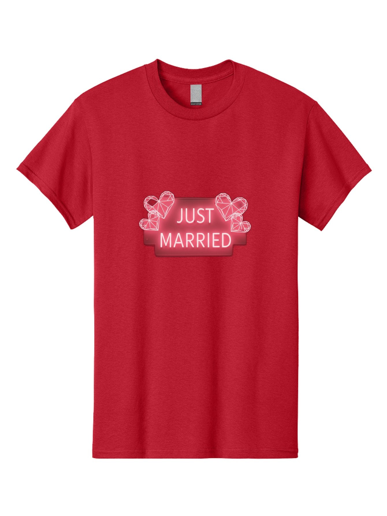 Just-Married-10 Men'S Graphic Tee, 100% Cotton, Comfortable Casual Summer Wear, Machine Washable, Just Married Sign, Wedding Decoration, Love Hearts, Neon Sign, Pink Hearts, Wedding Celebration, Geometric Hearts, Festive Decoration, Baa884 13
