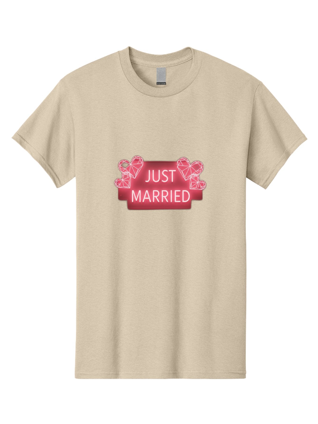 Just-Married-10 Men'S Graphic Tee, 100% Cotton, Comfortable Casual Summer Wear, Machine Washable, Just Married Sign, Wedding Decoration, Love Hearts, Neon Sign, Pink Hearts, Wedding Celebration, Geometric Hearts, Festive Decoration, Baa884 3