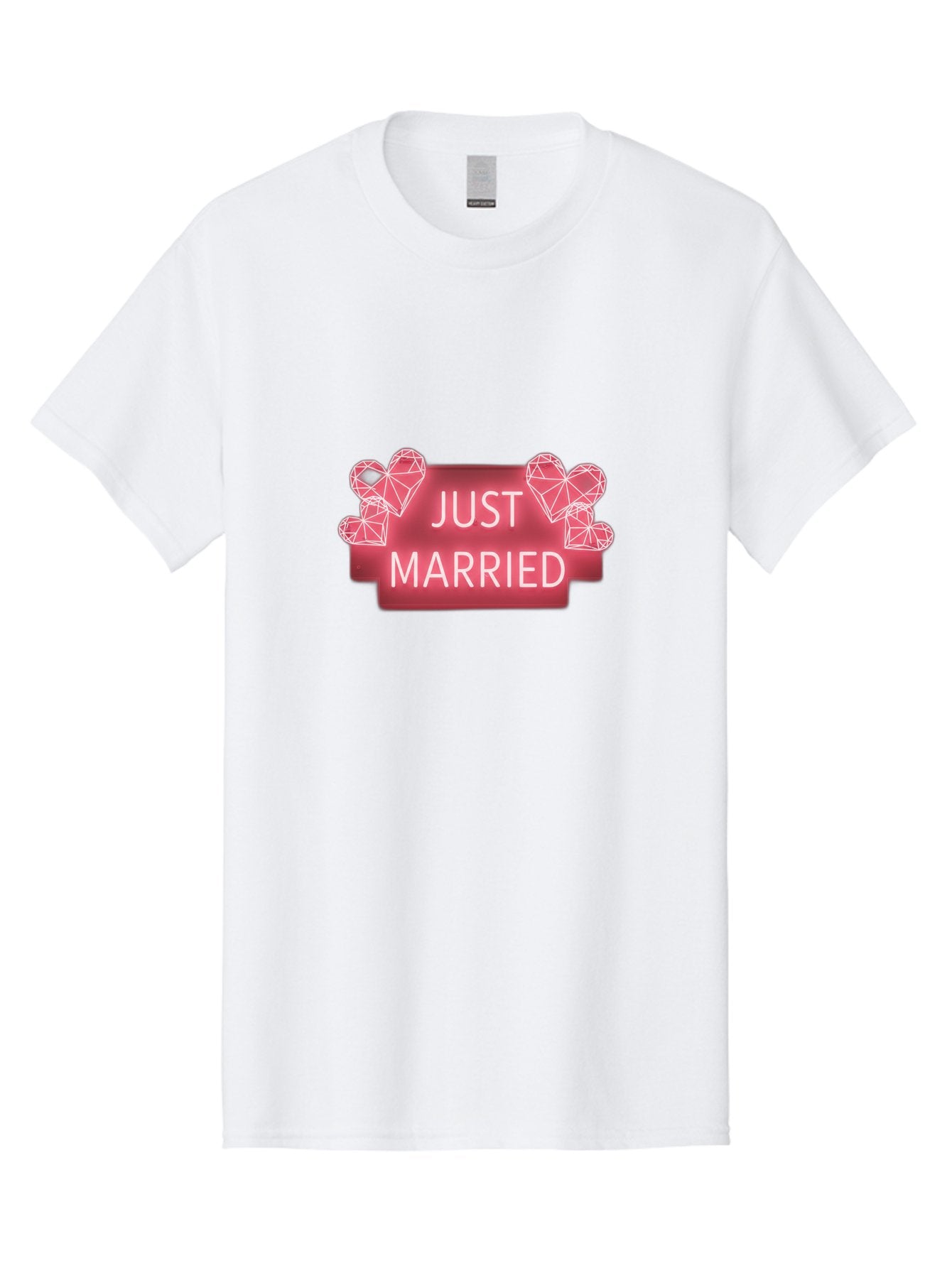 Just-Married-10 Men'S Graphic Tee, 100% Cotton, Comfortable Casual Summer Wear, Machine Washable, Just Married Sign, Wedding Decoration, Love Hearts, Neon Sign, Pink Hearts, Wedding Celebration, Geometric Hearts, Festive Decoration, Baa884 7