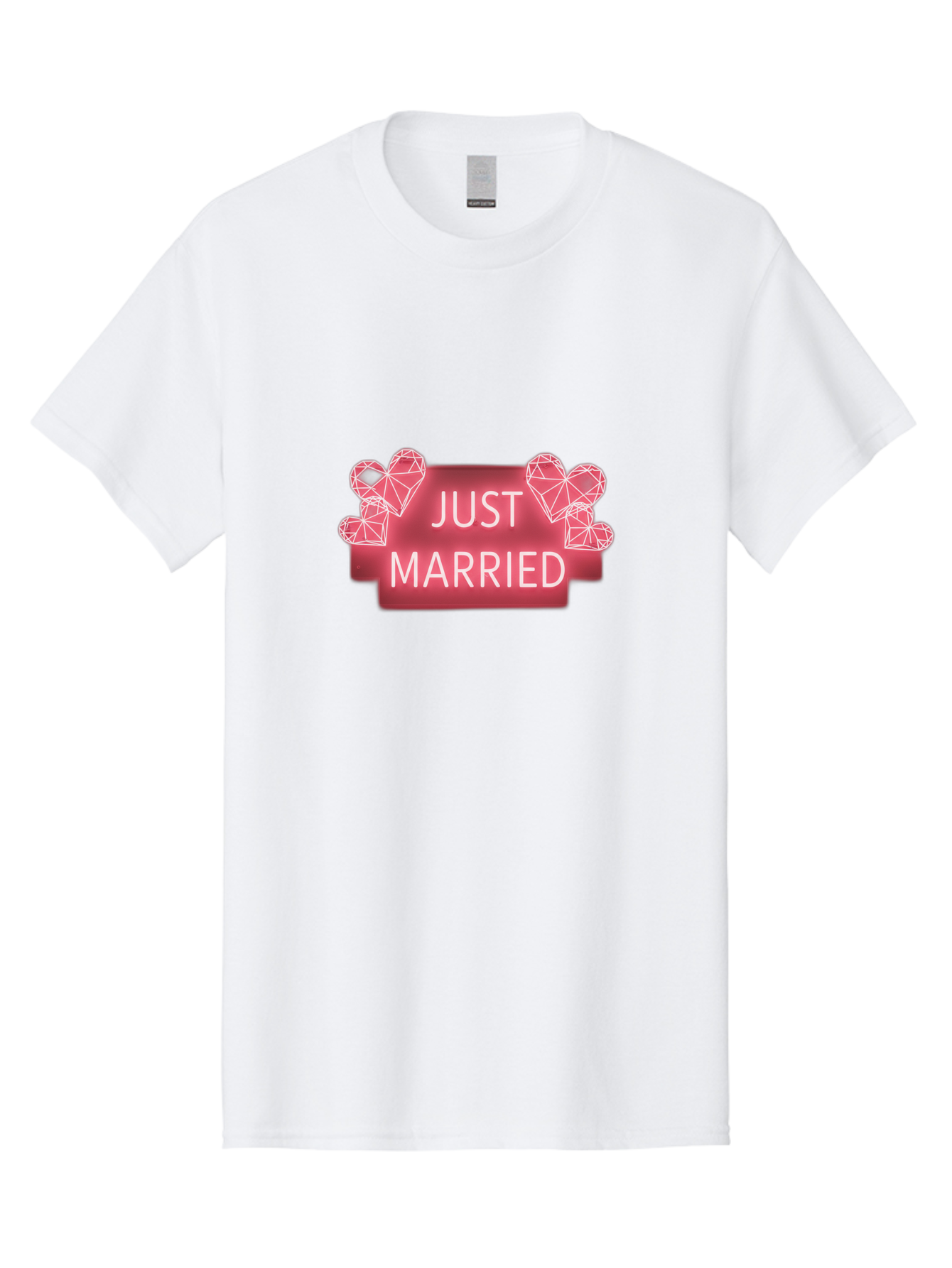 Just-Married-10 Men'S Graphic Tee, 100% Cotton, Comfortable Casual Summer Wear, Machine Washable, Just Married Sign, Wedding Decoration, Love Hearts, Neon Sign, Pink Hearts, Wedding Celebration, Geometric Hearts, Festive Decoration, Baa884 25