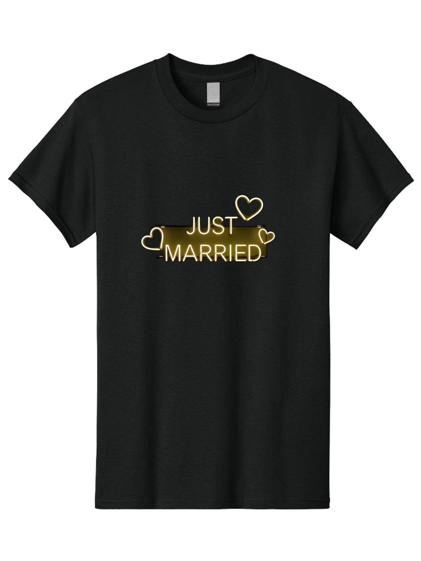 Just-Married-11 Men'S Graphic Tee, 100% Cotton, Comfortable Casual Summer Wear, Machine Washable, Just Married, Neon Sign, Heart Shaped Lights, Wedding Decor, Love Symbol, Romantic Ambiance, Glowing Hearts, Wedding Celebration, Marriage Bliss, Baa885 9