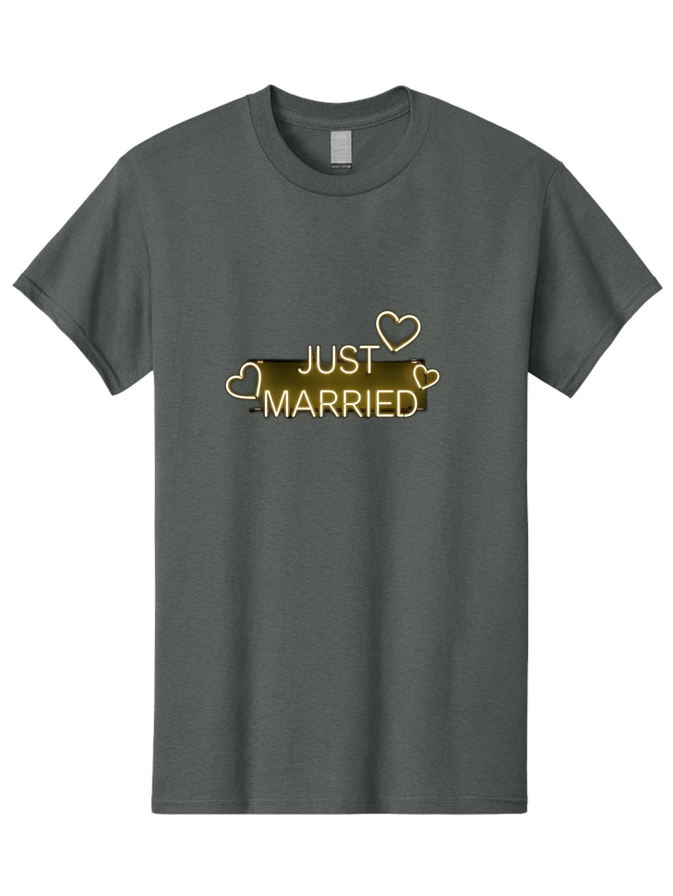Just-Married-11 Men'S Graphic Tee, 100% Cotton, Comfortable Casual Summer Wear, Machine Washable, Just Married, Neon Sign, Heart Shaped Lights, Wedding Decor, Love Symbol, Romantic Ambiance, Glowing Hearts, Wedding Celebration, Marriage Bliss, Baa885 13