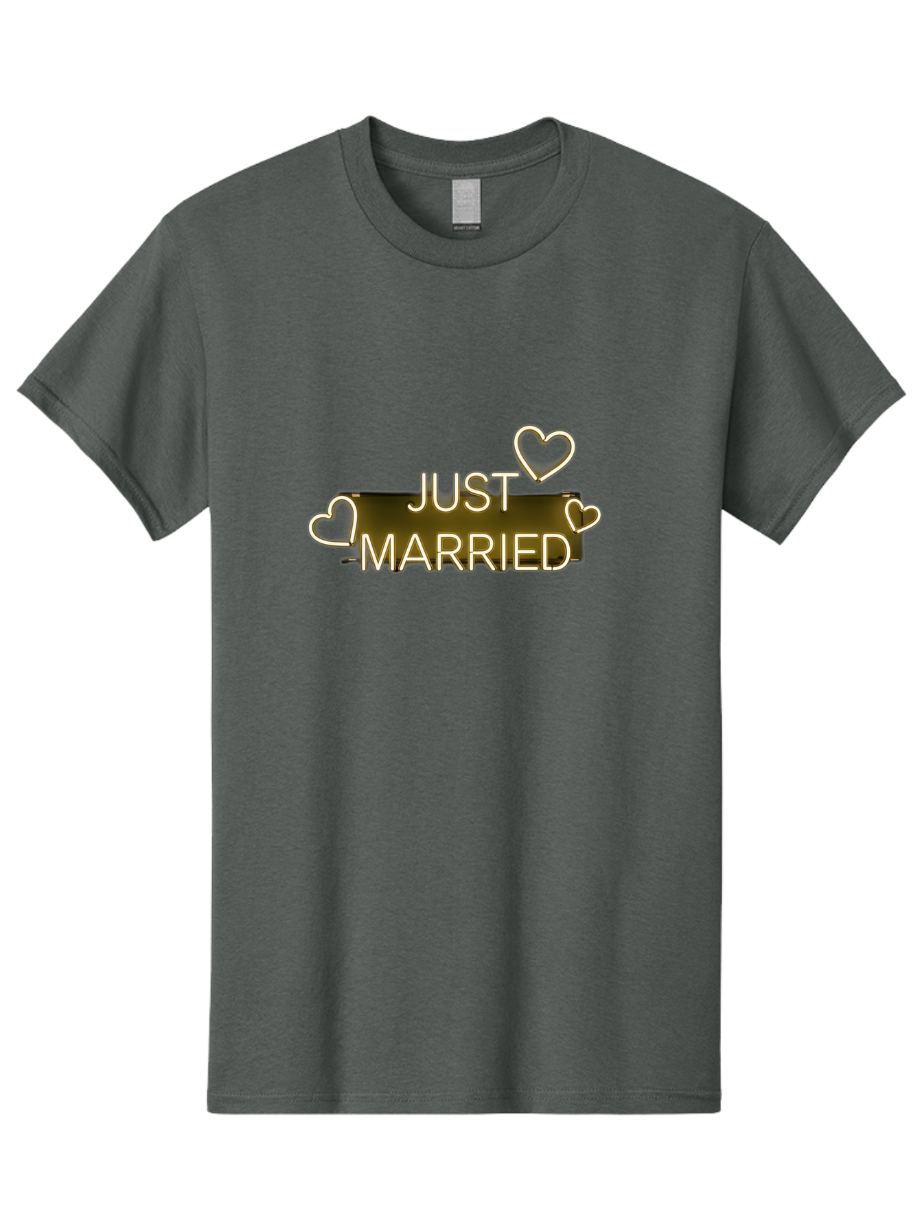 Just-Married-11 Men'S Graphic Tee, 100% Cotton, Comfortable Casual Summer Wear, Machine Washable, Just Married, Neon Sign, Heart Shaped Lights, Wedding Decor, Love Symbol, Romantic Ambiance, Glowing Hearts, Wedding Celebration, Marriage Bliss, Baa885 29