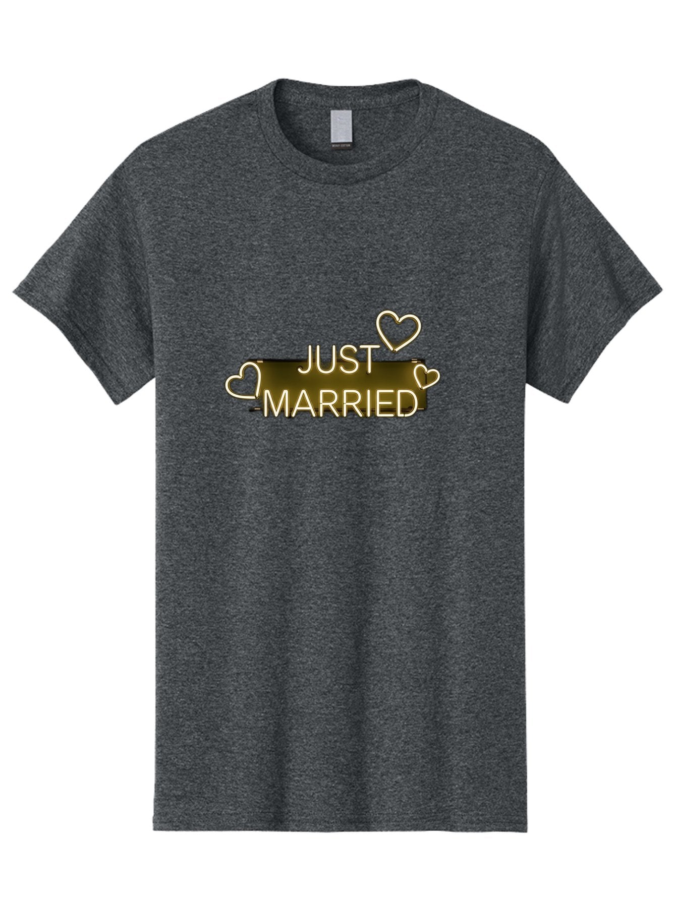 Just-Married-11 Men'S Graphic Tee, 100% Cotton, Comfortable Casual Summer Wear, Machine Washable, Just Married, Neon Sign, Heart Shaped Lights, Wedding Decor, Love Symbol, Romantic Ambiance, Glowing Hearts, Wedding Celebration, Marriage Bliss, Baa885