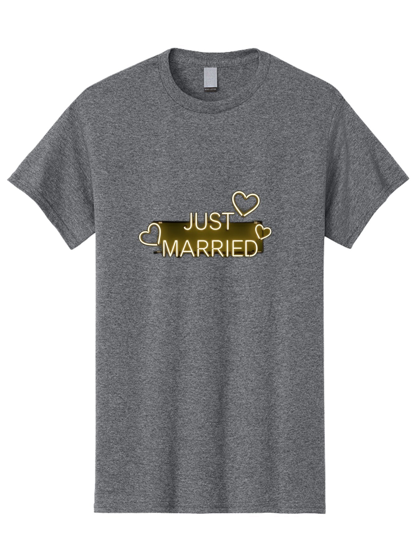 Just-Married-11 Men'S Graphic Tee, 100% Cotton, Comfortable Casual Summer Wear, Machine Washable, Just Married, Neon Sign, Heart Shaped Lights, Wedding Decor, Love Symbol, Romantic Ambiance, Glowing Hearts, Wedding Celebration, Marriage Bliss, Baa885