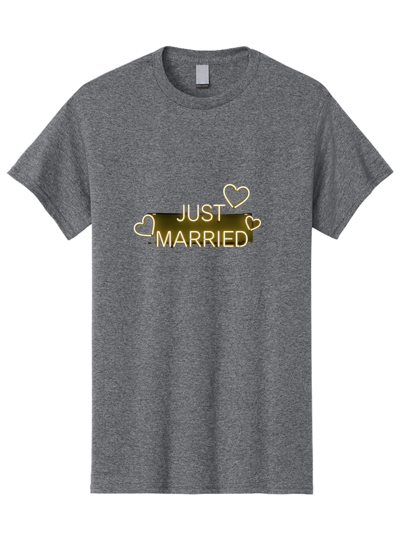 Just-Married-11 Men'S Graphic Tee, 100% Cotton, Comfortable Casual Summer Wear, Machine Washable, Just Married, Neon Sign, Heart Shaped Lights, Wedding Decor, Love Symbol, Romantic Ambiance, Glowing Hearts, Wedding Celebration, Marriage Bliss, Baa885 19