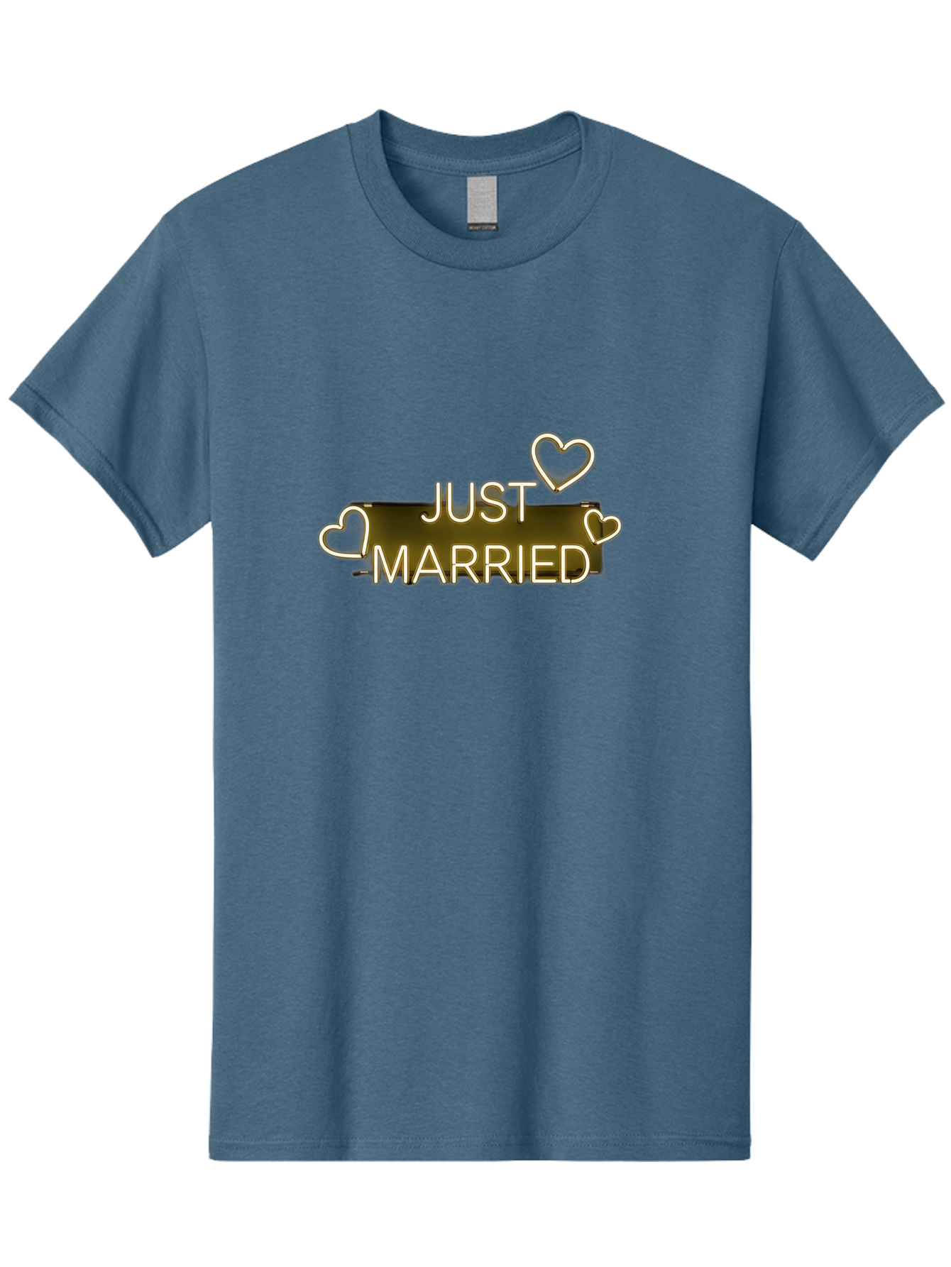 Just-Married-11 Men'S Graphic Tee, 100% Cotton, Comfortable Casual Summer Wear, Machine Washable, Just Married, Neon Sign, Heart Shaped Lights, Wedding Decor, Love Symbol, Romantic Ambiance, Glowing Hearts, Wedding Celebration, Marriage Bliss, Baa885 15