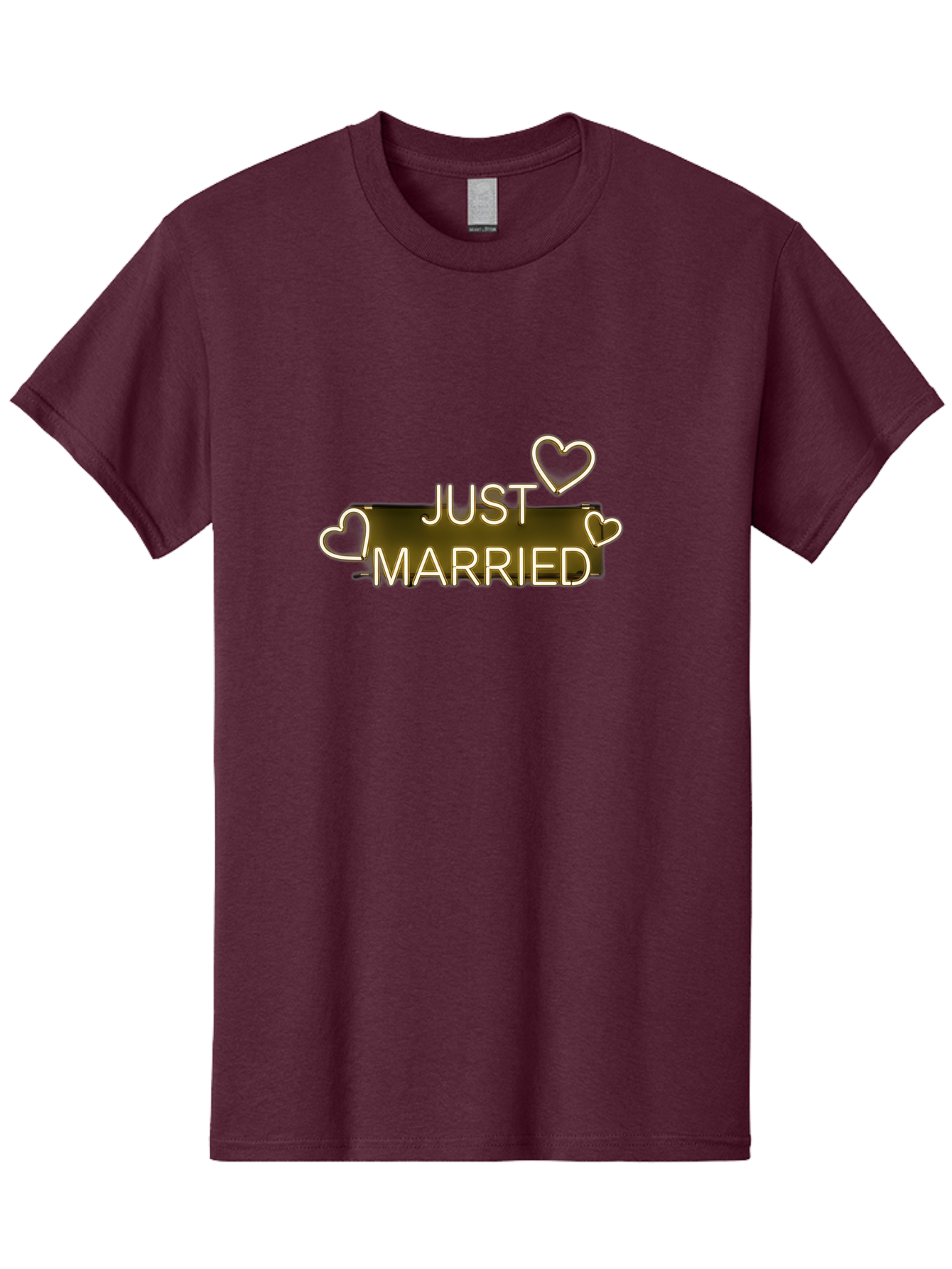 Just-Married-11 Men'S Graphic Tee, 100% Cotton, Comfortable Casual Summer Wear, Machine Washable, Just Married, Neon Sign, Heart Shaped Lights, Wedding Decor, Love Symbol, Romantic Ambiance, Glowing Hearts, Wedding Celebration, Marriage Bliss, Baa885 7