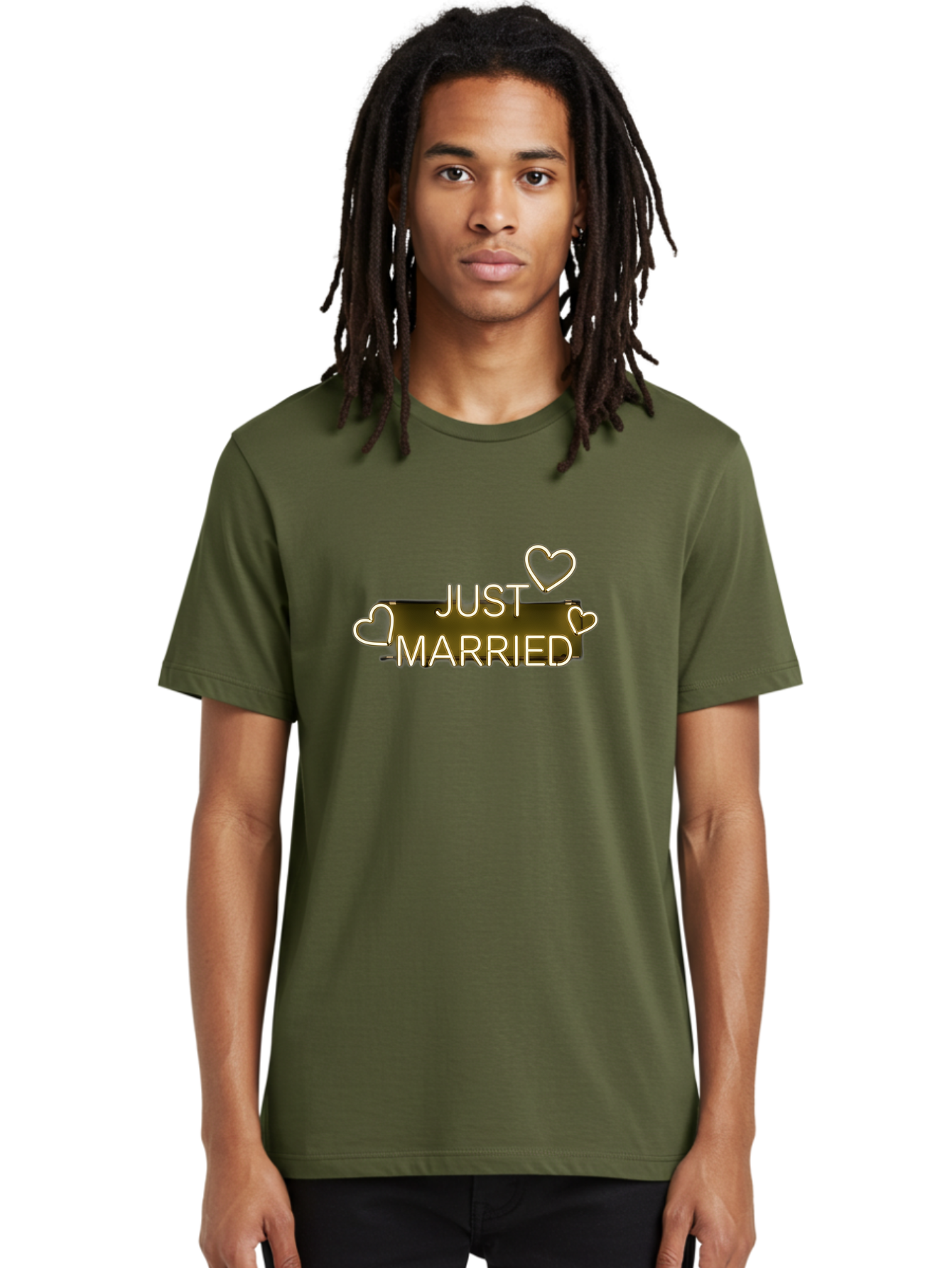 Just-Married-11 Men'S Graphic Tee, 100% Cotton, Comfortable Casual Summer Wear, Machine Washable, Just Married, Neon Sign, Heart Shaped Lights, Wedding Decor, Love Symbol, Romantic Ambiance, Glowing Hearts, Wedding Celebration, Marriage Bliss, Baa885 28