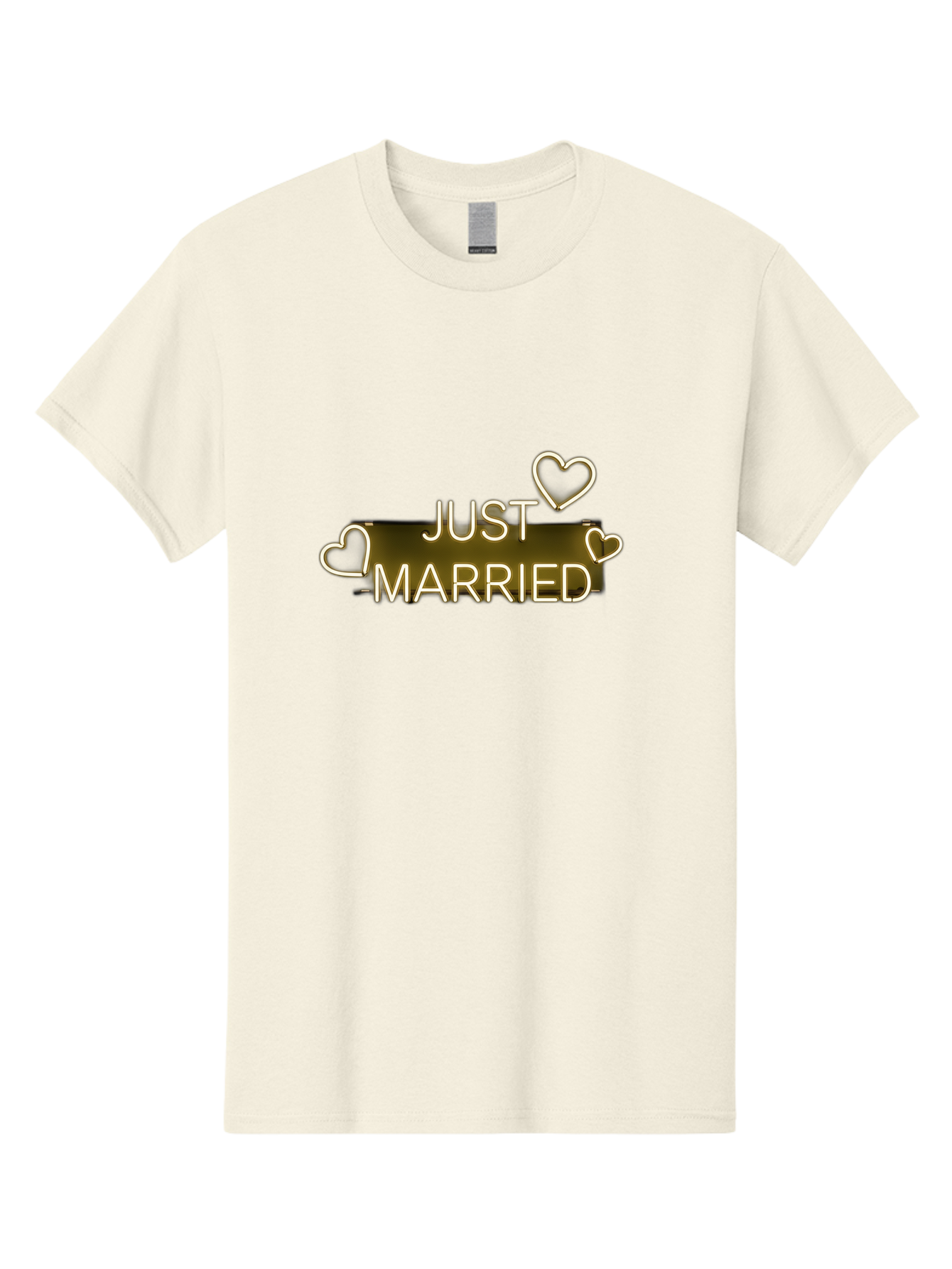 Just-Married-11 Men'S Graphic Tee, 100% Cotton, Comfortable Casual Summer Wear, Machine Washable, Just Married, Neon Sign, Heart Shaped Lights, Wedding Decor, Love Symbol, Romantic Ambiance, Glowing Hearts, Wedding Celebration, Marriage Bliss, Baa885