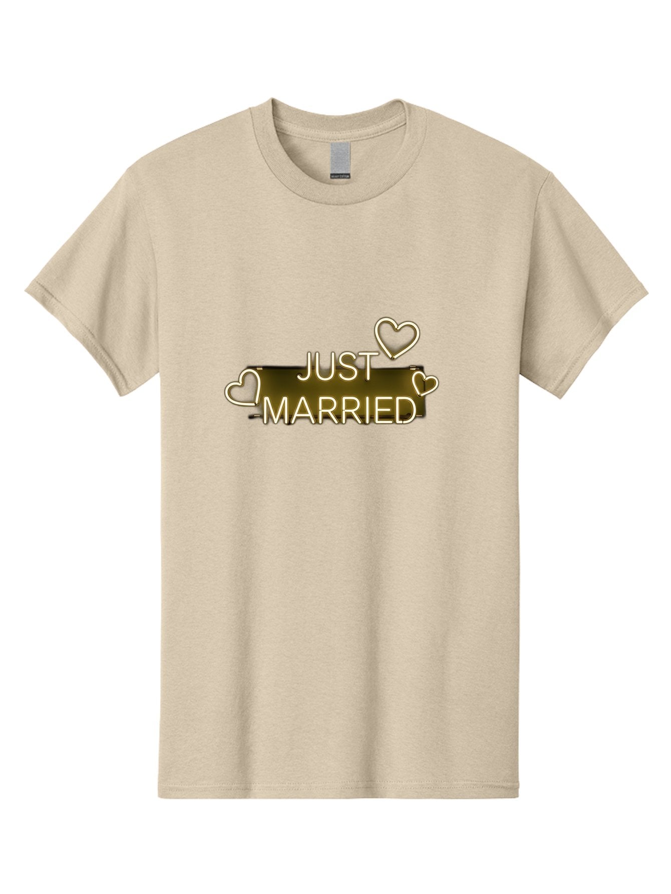 Just-Married-11 Men'S Graphic Tee, 100% Cotton, Comfortable Casual Summer Wear, Machine Washable, Just Married, Neon Sign, Heart Shaped Lights, Wedding Decor, Love Symbol, Romantic Ambiance, Glowing Hearts, Wedding Celebration, Marriage Bliss, Baa885 3