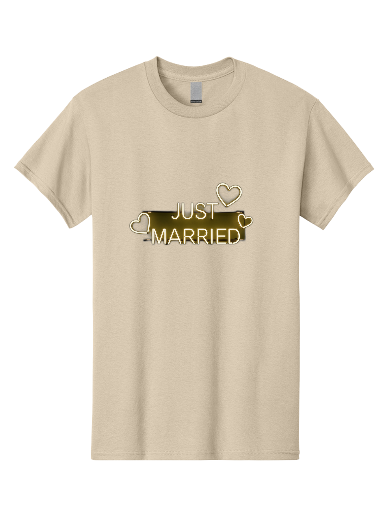 Just-Married-11 Men'S Graphic Tee, 100% Cotton, Comfortable Casual Summer Wear, Machine Washable, Just Married, Neon Sign, Heart Shaped Lights, Wedding Decor, Love Symbol, Romantic Ambiance, Glowing Hearts, Wedding Celebration, Marriage Bliss, Baa885 17