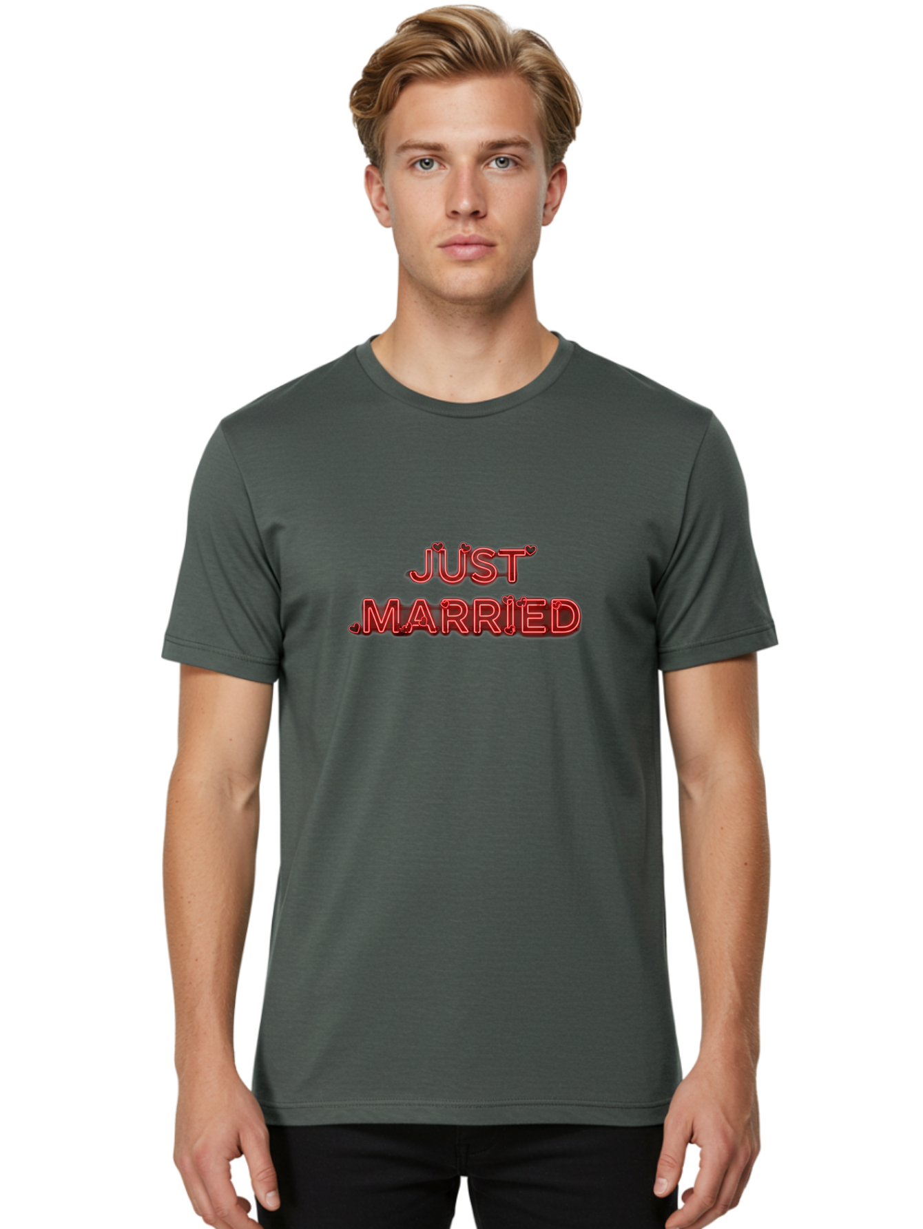 Just-Married-2 Men'S Graphic Tee, 100% Cotton, Comfortable Casual Summer Wear, Machine Washable, Wedding Decoration, Marriage Celebration, Newlyweds, Love Is In The Air, Red Neon Sign, Just Married Sign, Romance, Valentine'S Day Gift Baa886 10