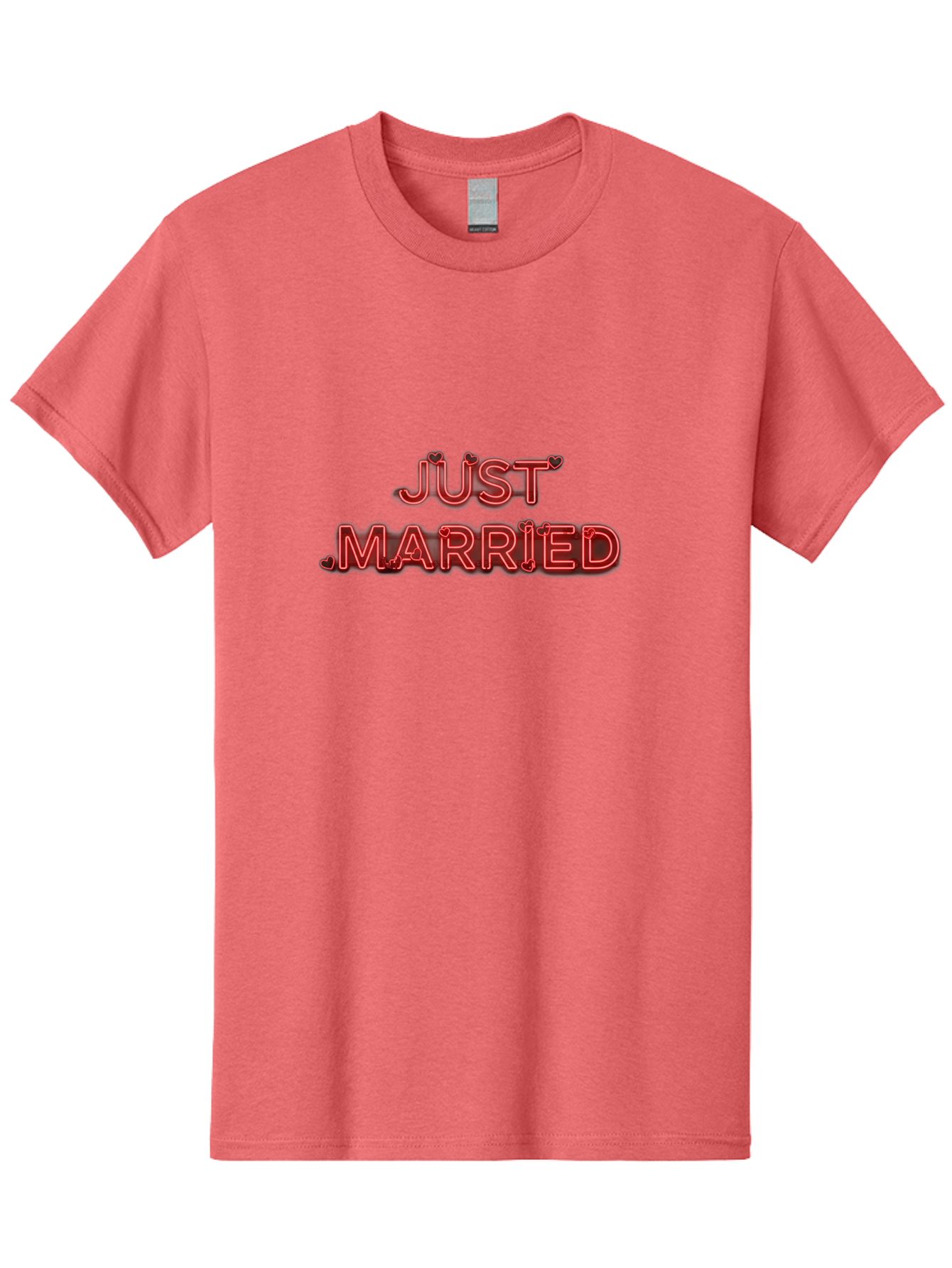 Just-Married-2 Men'S Graphic Tee, 100% Cotton, Comfortable Casual Summer Wear, Machine Washable, Wedding Decoration, Marriage Celebration, Newlyweds, Love Is In The Air, Red Neon Sign, Just Married Sign, Romance, Valentine'S Day Gift Baa886