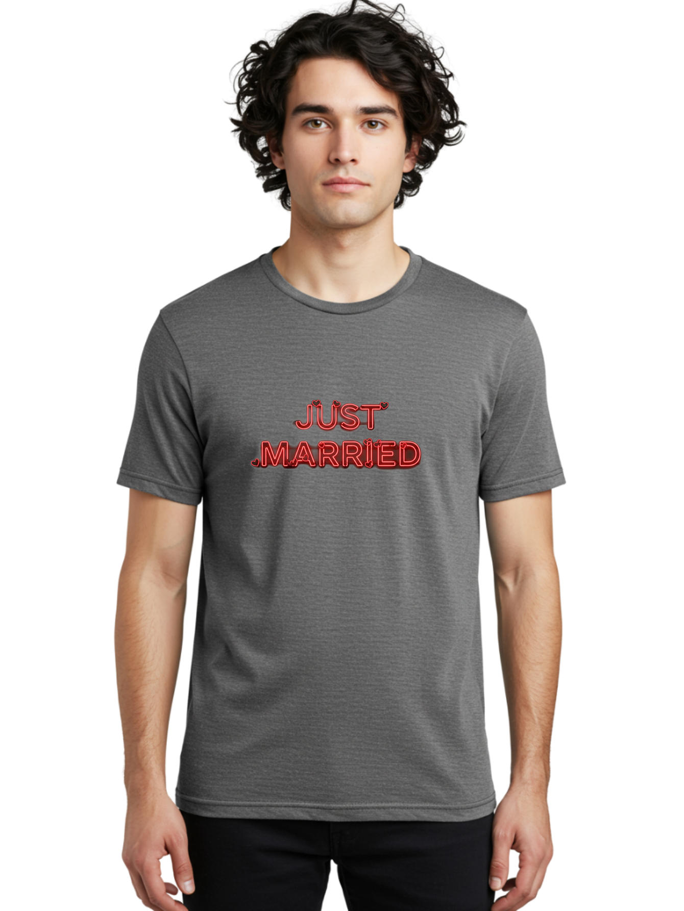 Just-Married-2 Men'S Graphic Tee, 100% Cotton, Comfortable Casual Summer Wear, Machine Washable, Wedding Decoration, Marriage Celebration, Newlyweds, Love Is In The Air, Red Neon Sign, Just Married Sign, Romance, Valentine'S Day Gift Baa886 12