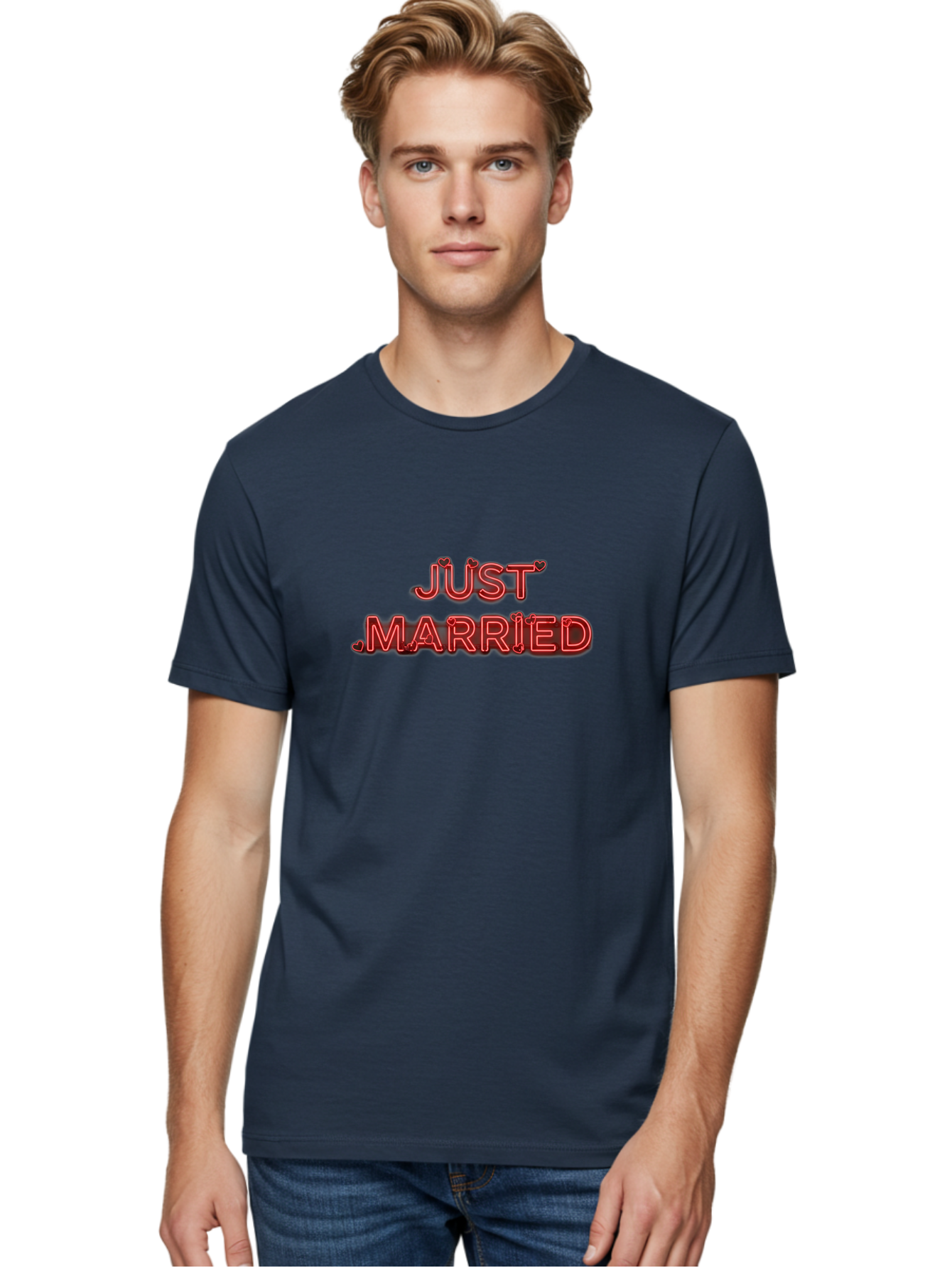 Just-Married-2 Men'S Graphic Tee, 100% Cotton, Comfortable Casual Summer Wear, Machine Washable, Wedding Decoration, Marriage Celebration, Newlyweds, Love Is In The Air, Red Neon Sign, Just Married Sign, Romance, Valentine'S Day Gift Baa886 30