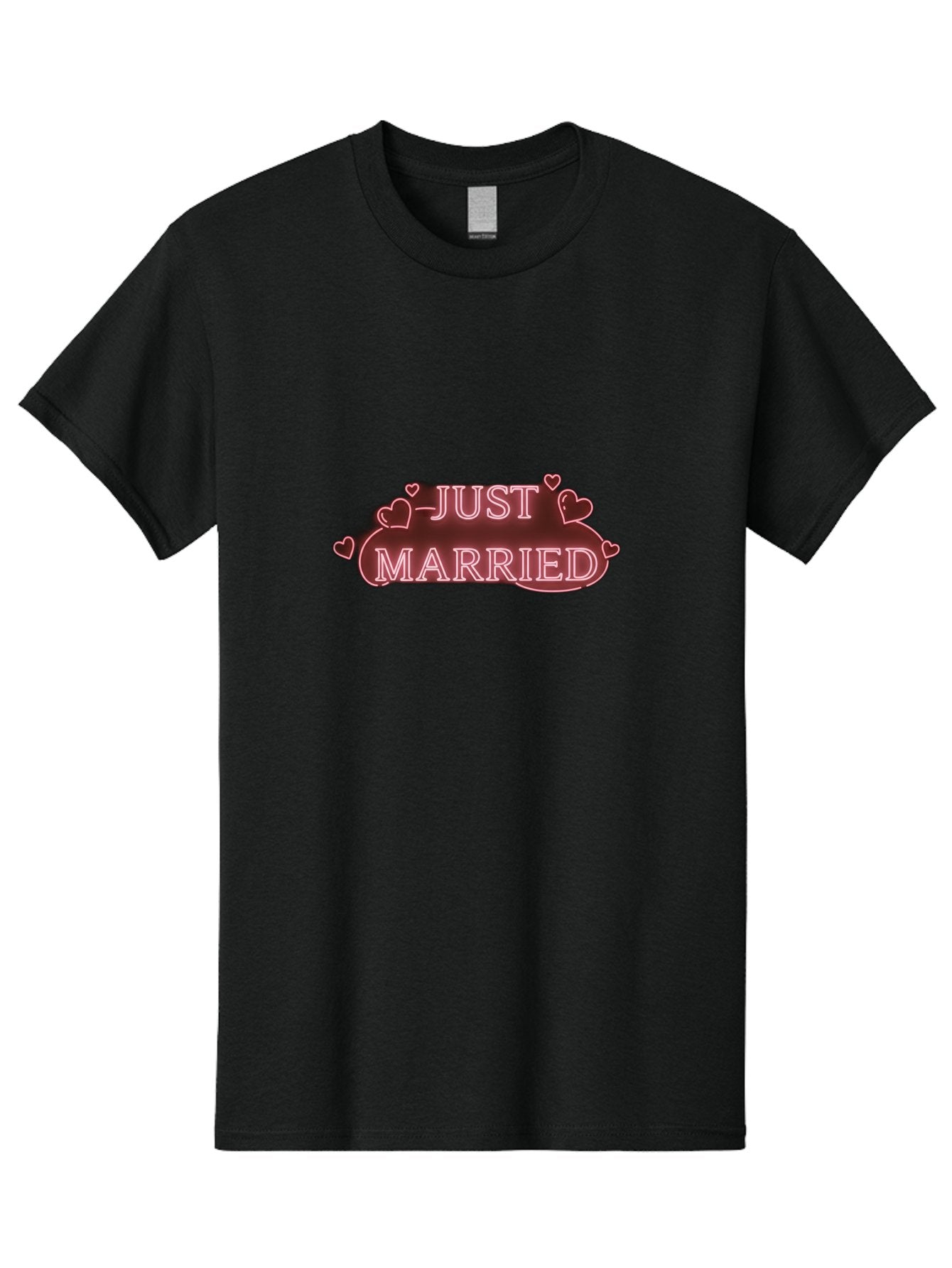 Just-Married-3 Men'S Graphic Tee, 100% Cotton, Comfortable Casual Summer Wear, Machine Washable, Just Married Sign, Wedding Decor, Love Hearts, Pink Neon Lights, Marriage Celebration, Wedding Decoration Ideas, Happy Couple, Baa887 6