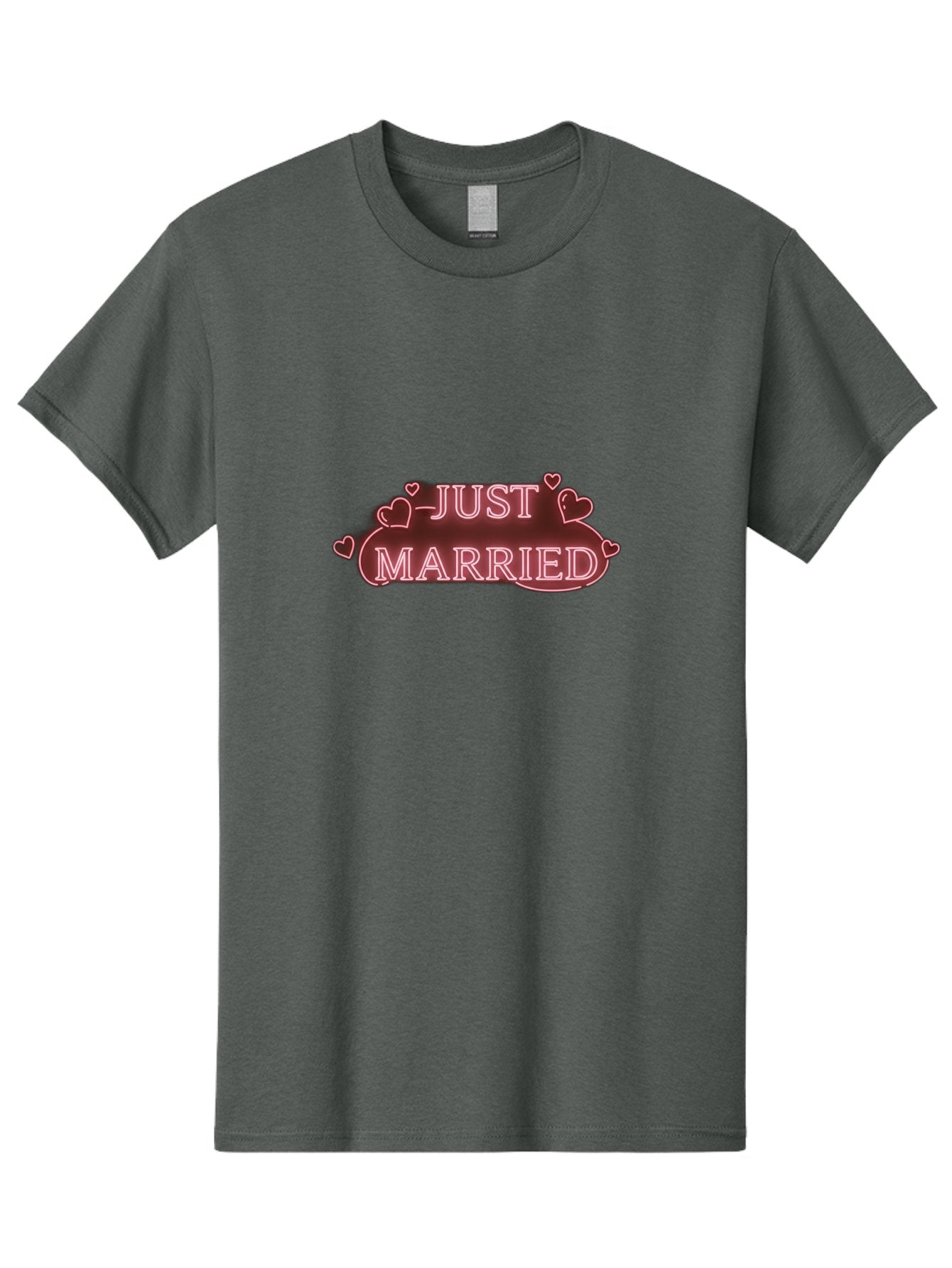 Just-Married-3 Men'S Graphic Tee, 100% Cotton, Comfortable Casual Summer Wear, Machine Washable, Just Married Sign, Wedding Decor, Love Hearts, Pink Neon Lights, Marriage Celebration, Wedding Decoration Ideas, Happy Couple, Baa887 7