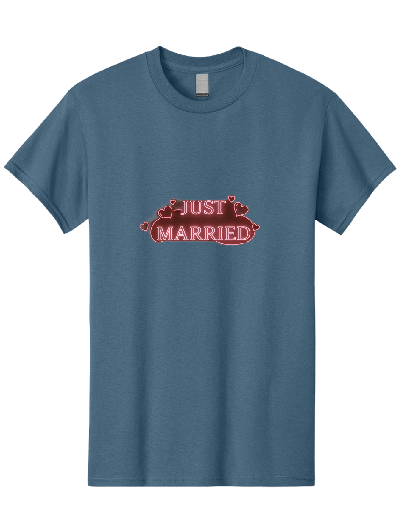 Just-Married-3 Men'S Graphic Tee, 100% Cotton, Comfortable Casual Summer Wear, Machine Washable, Just Married Sign, Wedding Decor, Love Hearts, Pink Neon Lights, Marriage Celebration, Wedding Decoration Ideas, Happy Couple, Baa887