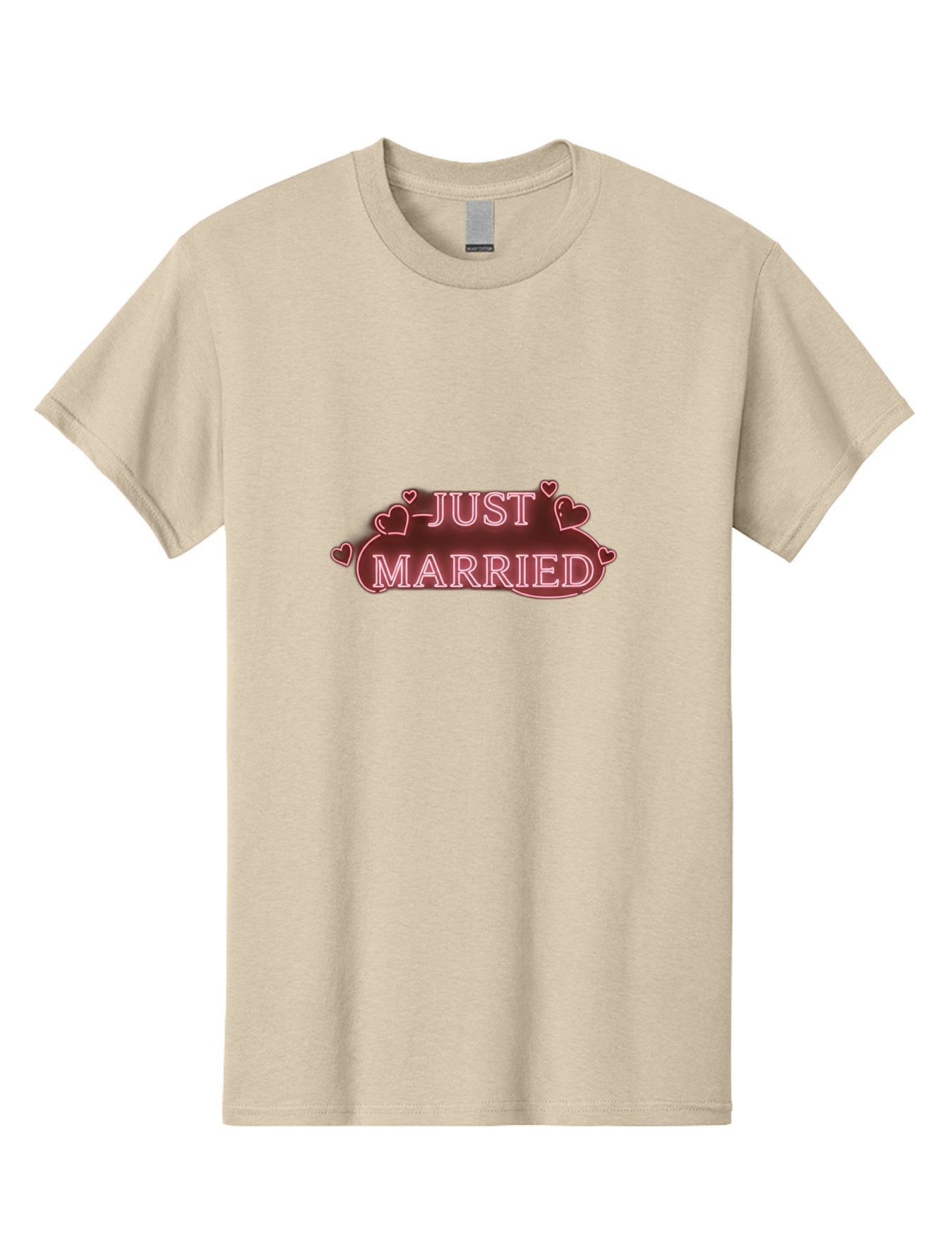 Just-Married-3 Men'S Graphic Tee, 100% Cotton, Comfortable Casual Summer Wear, Machine Washable, Just Married Sign, Wedding Decor, Love Hearts, Pink Neon Lights, Marriage Celebration, Wedding Decoration Ideas, Happy Couple, Baa887 9
